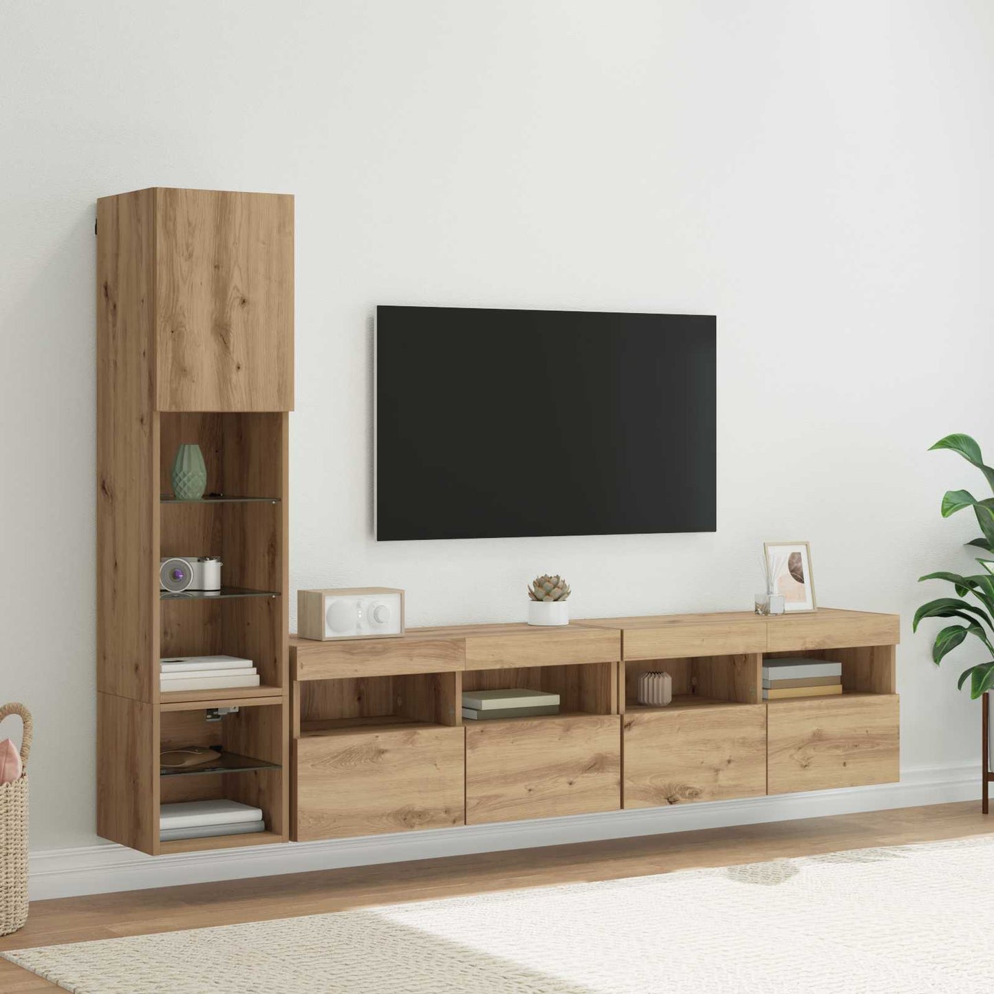 TV-wandmeubel met LED 4 pcs Artisan Eiken Bewerkt hout is nu te koop bij PeponiXL, paradijselijk wonen!