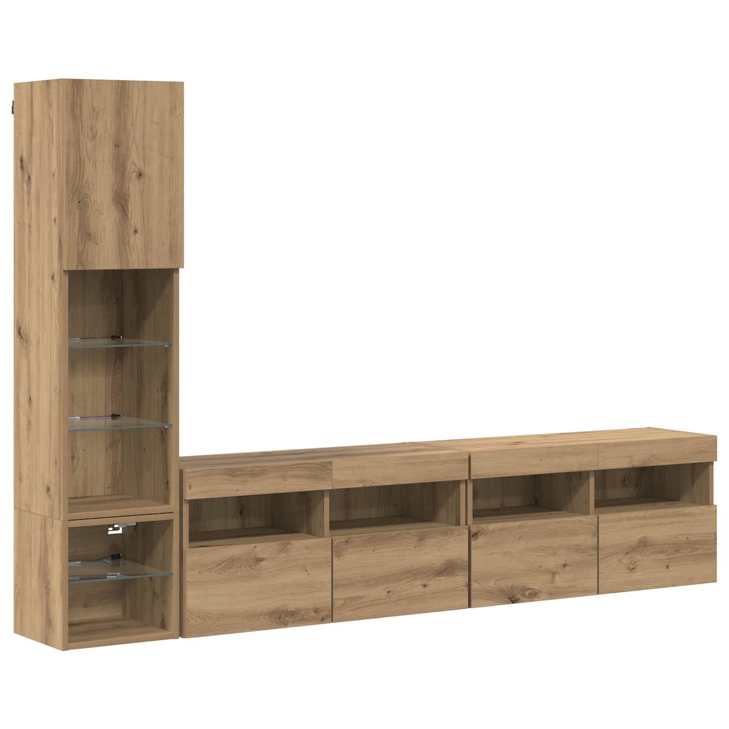 TV-wandmeubel met LED 4 pcs Artisan Eiken Bewerkt hout is nu te koop bij PeponiXL, paradijselijk wonen!