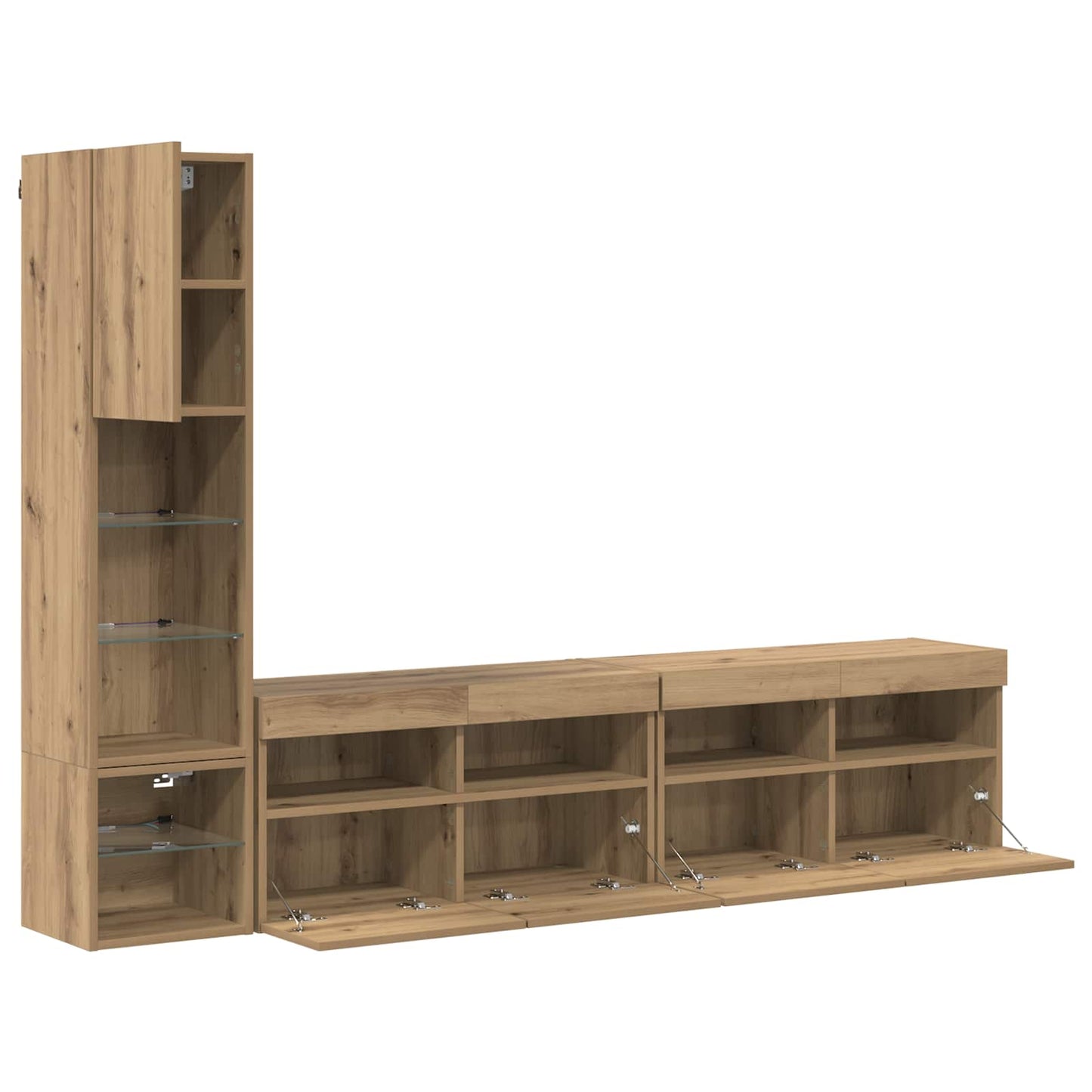 TV-wandmeubel met LED 4 pcs Artisan Eiken Bewerkt hout is nu te koop bij PeponiXL, paradijselijk wonen!
