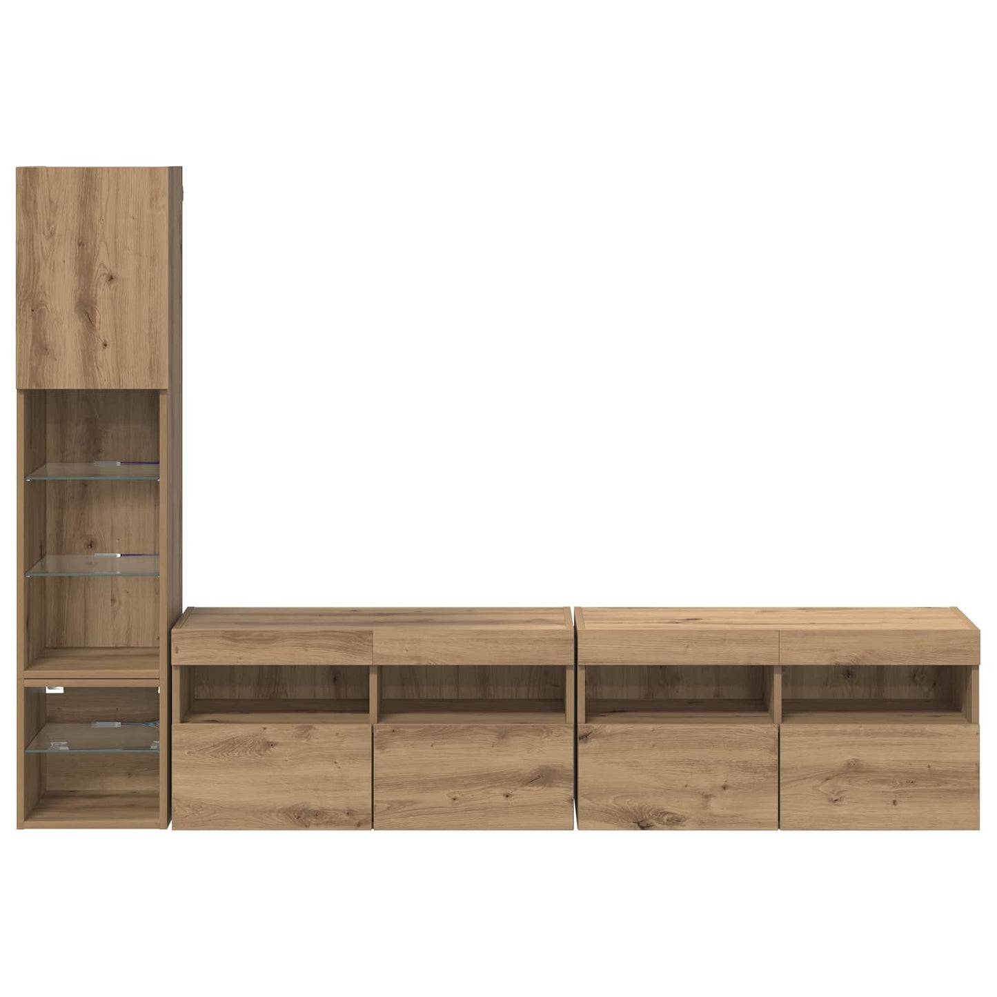 TV-wandmeubel met LED 4 pcs Artisan Eiken Bewerkt hout is nu te koop bij PeponiXL, paradijselijk wonen!