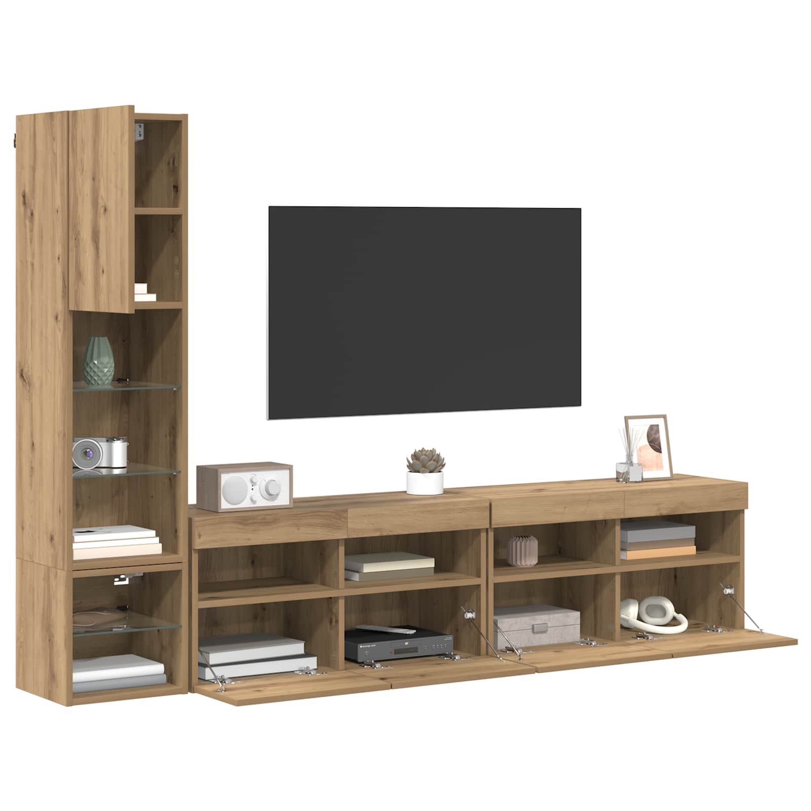 TV-wandmeubel met LED 4 pcs Artisan Eiken Bewerkt hout is nu te koop bij PeponiXL, paradijselijk wonen!