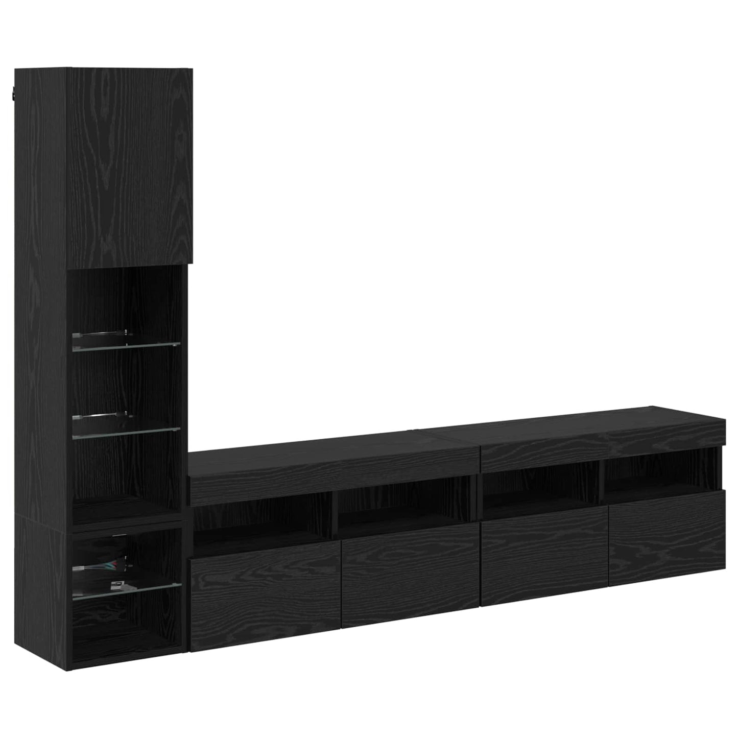 TV-wandmeubel met LED 4 pcs Zwart Eiken Bewerkt hout is nu te koop bij PeponiXL, paradijselijk wonen!