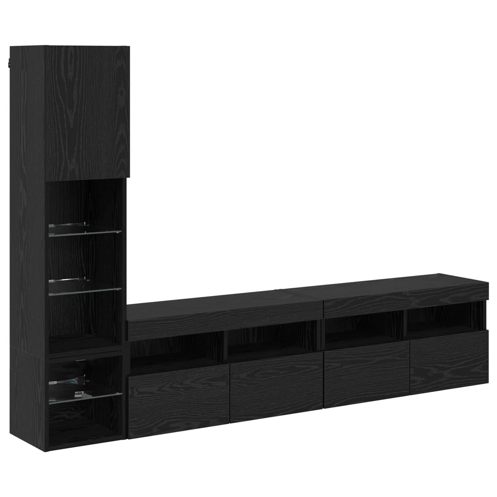 TV-wandmeubel met LED 4 pcs Zwart Eiken Bewerkt hout is nu te koop bij PeponiXL, paradijselijk wonen!