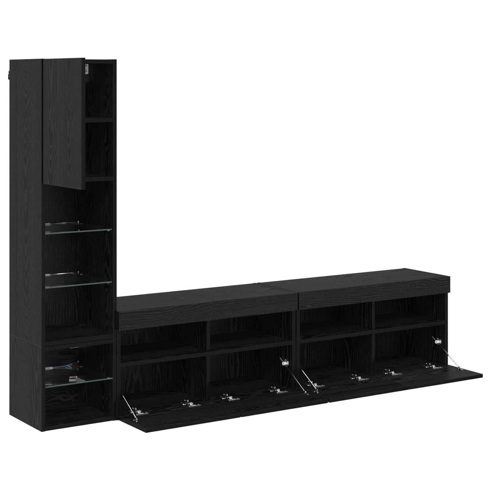 TV-wandmeubel met LED 4 pcs Zwart Eiken Bewerkt hout is nu te koop bij PeponiXL, paradijselijk wonen!