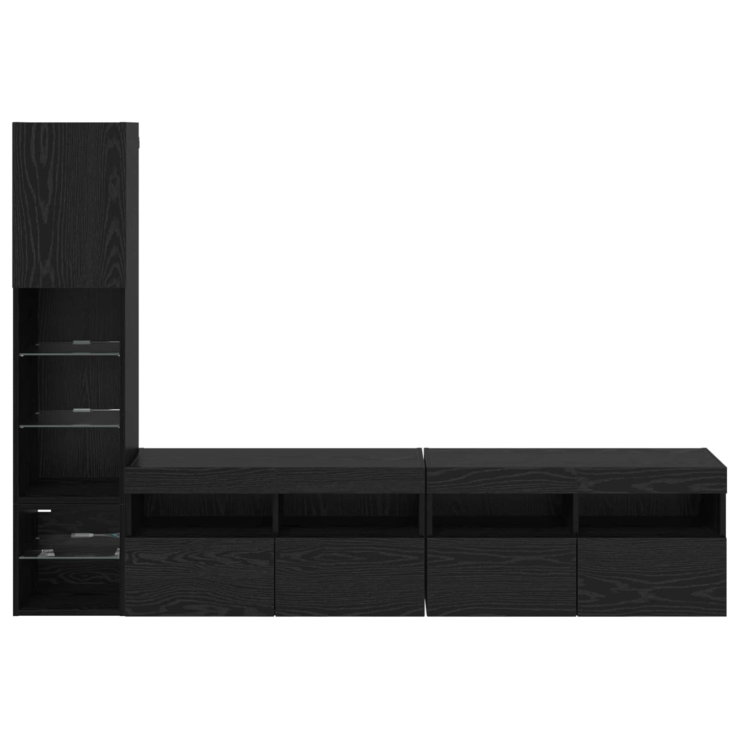 TV-wandmeubel met LED 4 pcs Zwart Eiken Bewerkt hout is nu te koop bij PeponiXL, paradijselijk wonen!