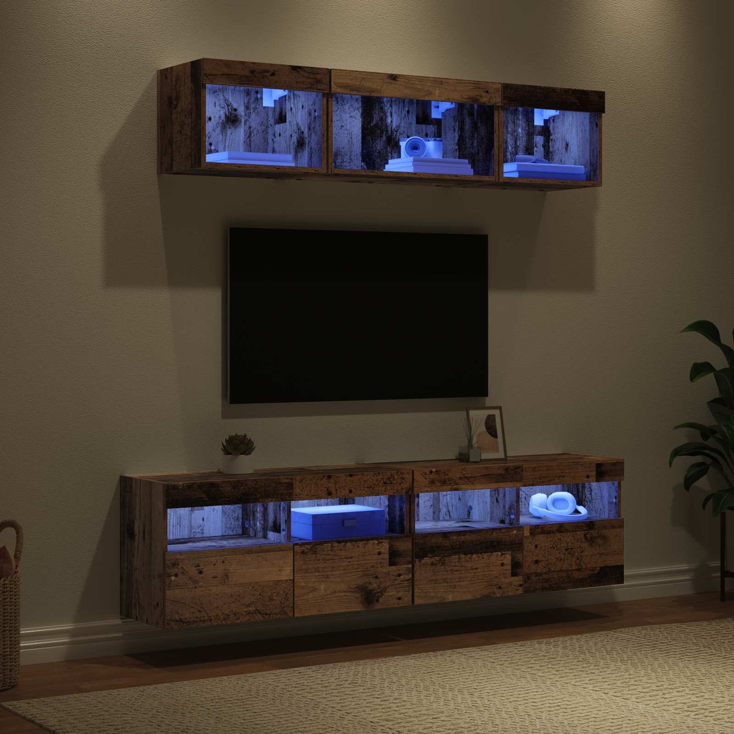 TV Wand Eenheden met LED met LED 5 pcs Oud Hout 80 x 30 x 40 cm is nu te koop bij PeponiXL, paradijselijk wonen!
