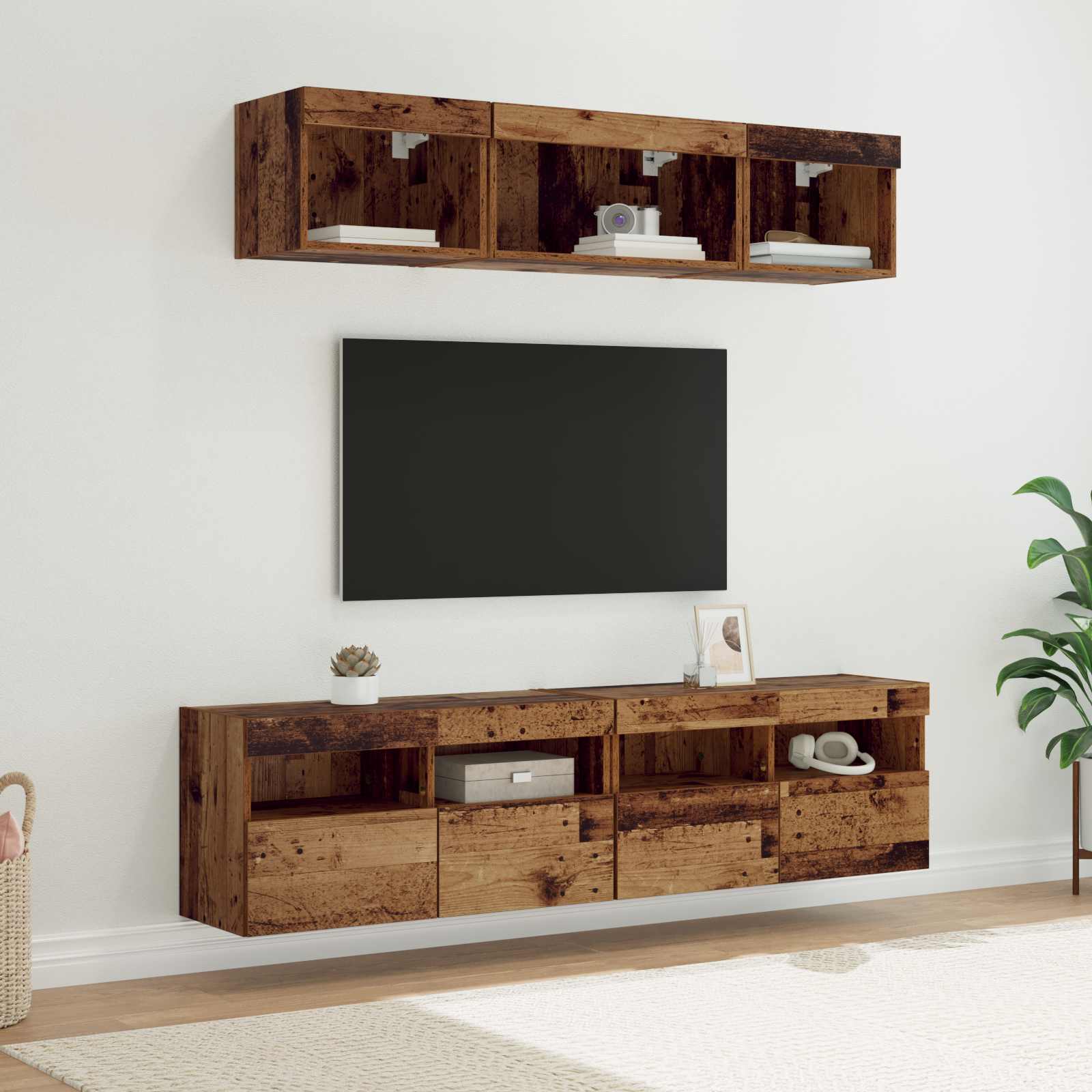 TV Wand Eenheden met LED met LED 5 pcs Oud Hout 80 x 30 x 40 cm is nu te koop bij PeponiXL, paradijselijk wonen!