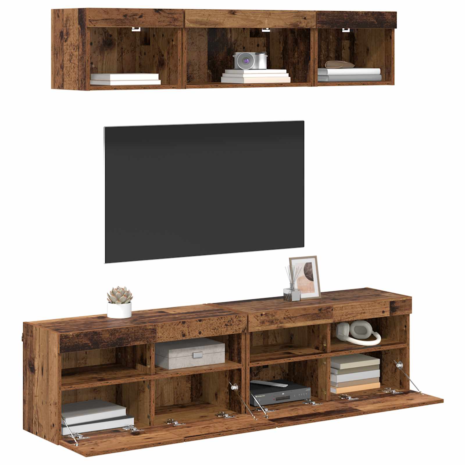 TV Wand Eenheden met LED met LED 5 pcs Oud Hout 80 x 30 x 40 cm is nu te koop bij PeponiXL, paradijselijk wonen!