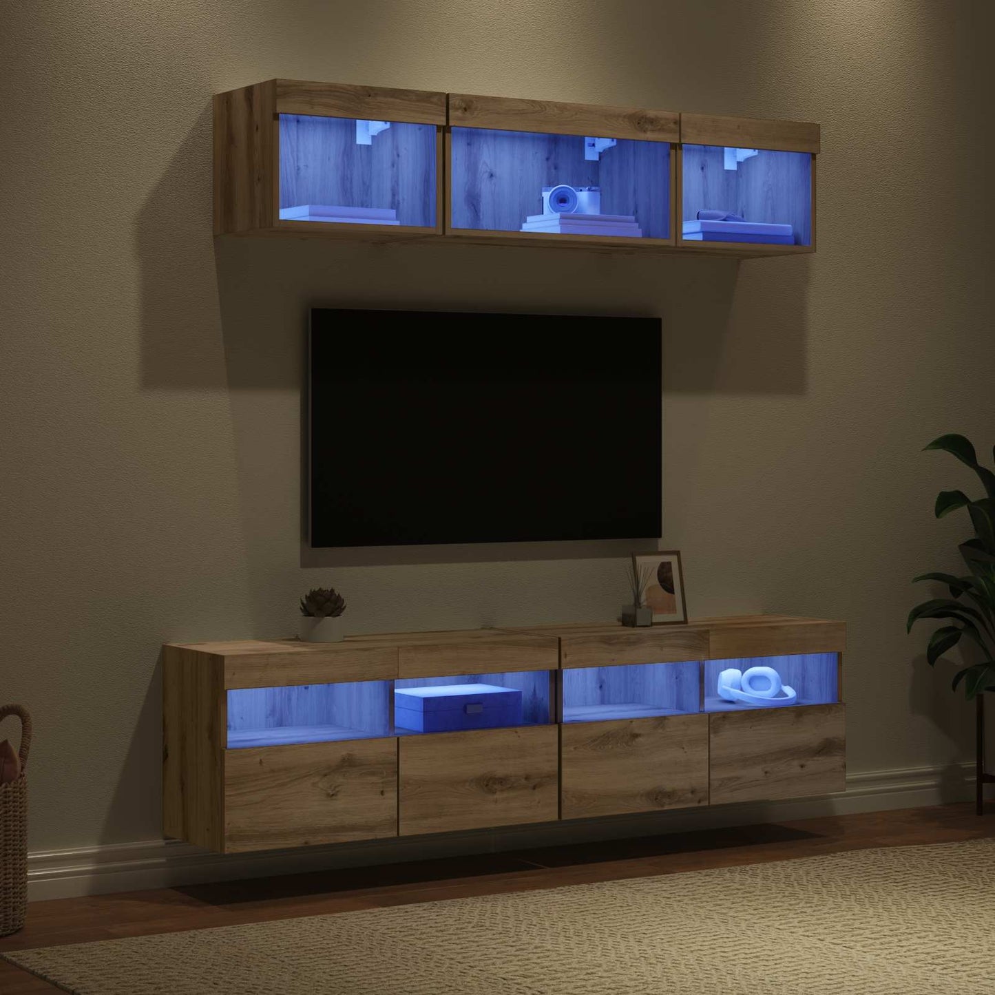 TV Wand Eenheden met LED 5 pcs Artisan Eiken 80 x 30 x 40 cm is nu te koop bij PeponiXL, paradijselijk wonen!
