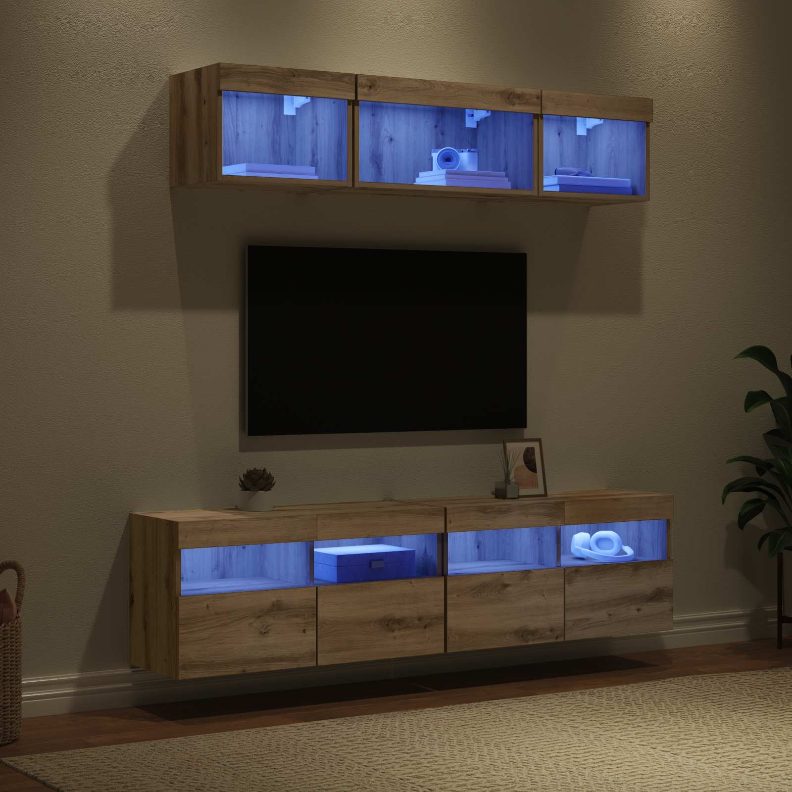 TV Wand Eenheden met LED 5 pcs Artisan Eiken 80 x 30 x 40 cm is nu te koop bij PeponiXL, paradijselijk wonen!
