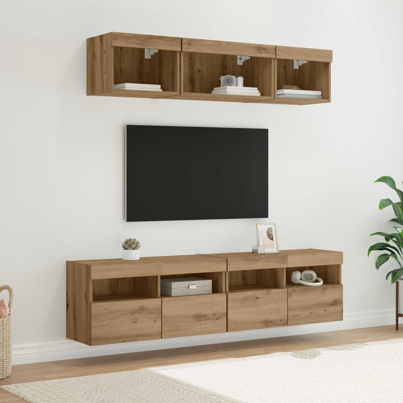 TV Wand Eenheden met LED 5 pcs Artisan Eiken 80 x 30 x 40 cm is nu te koop bij PeponiXL, paradijselijk wonen!