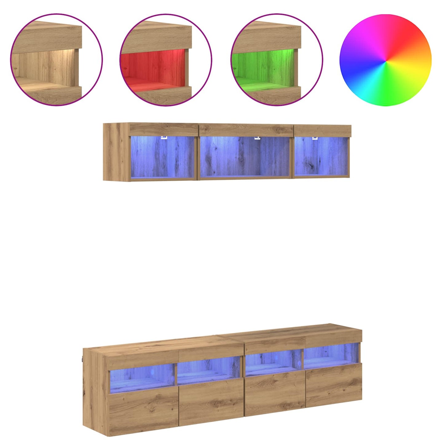 TV Wand Eenheden met LED 5 pcs Artisan Eiken 80 x 30 x 40 cm is nu te koop bij PeponiXL, paradijselijk wonen!