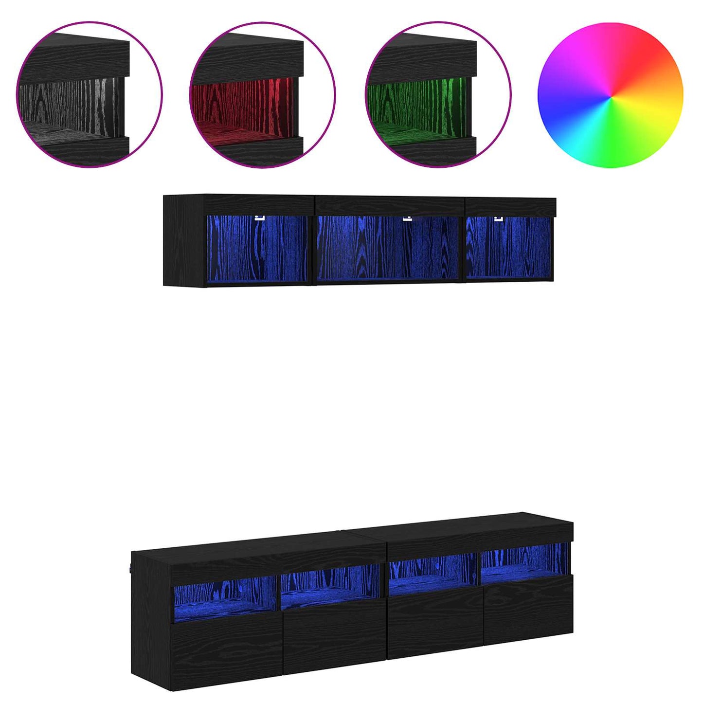 TV Wand Eenheden met LED 5 pcs Zwart Eiken 80 x 30 x 40 cm is nu te koop bij PeponiXL, paradijselijk wonen!