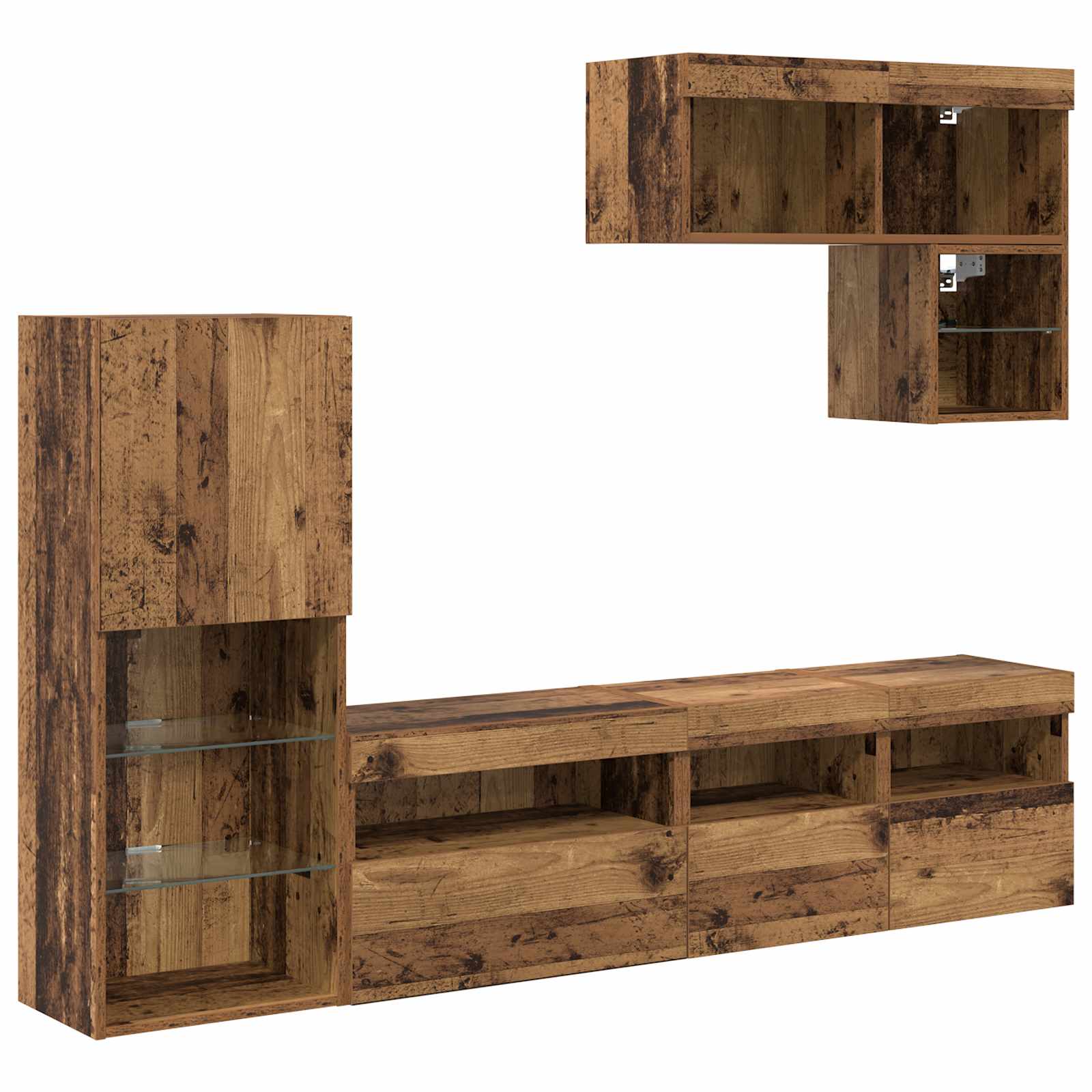 TV Wandmeubels met LED-striplichten 6 pcs Oudhout Bewerkt hout is nu te koop bij PeponiXL, paradijselijk wonen!