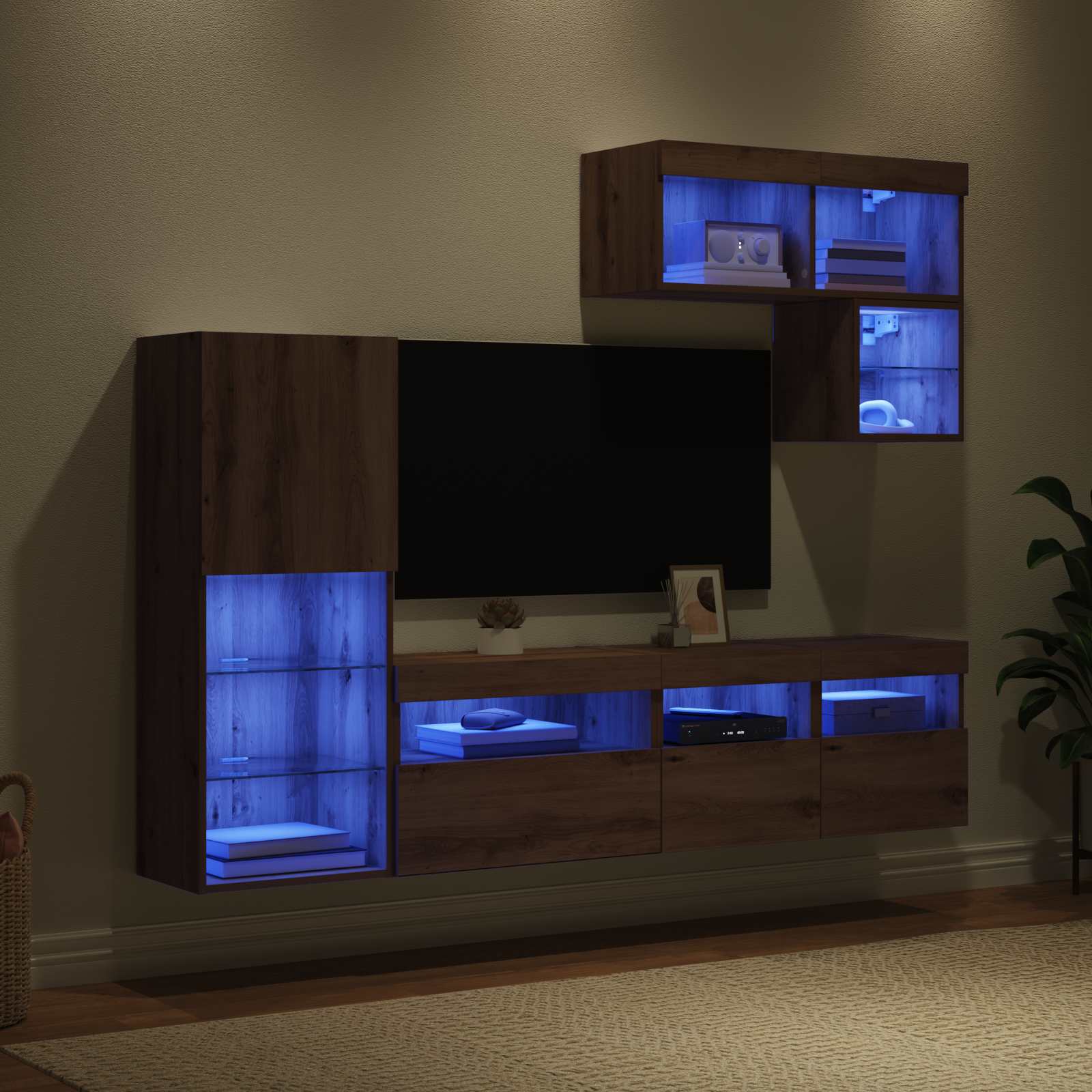 TV Wandmeubels Wandgemonteerd 6 pcs Artisan Eiken Bewerkt hout is nu te koop bij PeponiXL, paradijselijk wonen!