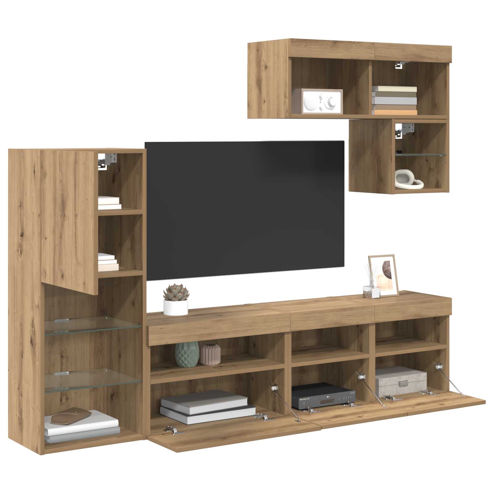 TV Wandmeubels Wandgemonteerd 6 pcs Artisan Eiken Bewerkt hout is nu te koop bij PeponiXL, paradijselijk wonen!