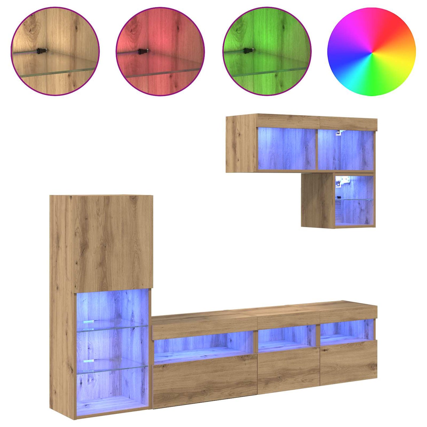 TV Wandmeubels Wandgemonteerd 6 pcs Artisan Eiken Bewerkt hout is nu te koop bij PeponiXL, paradijselijk wonen!