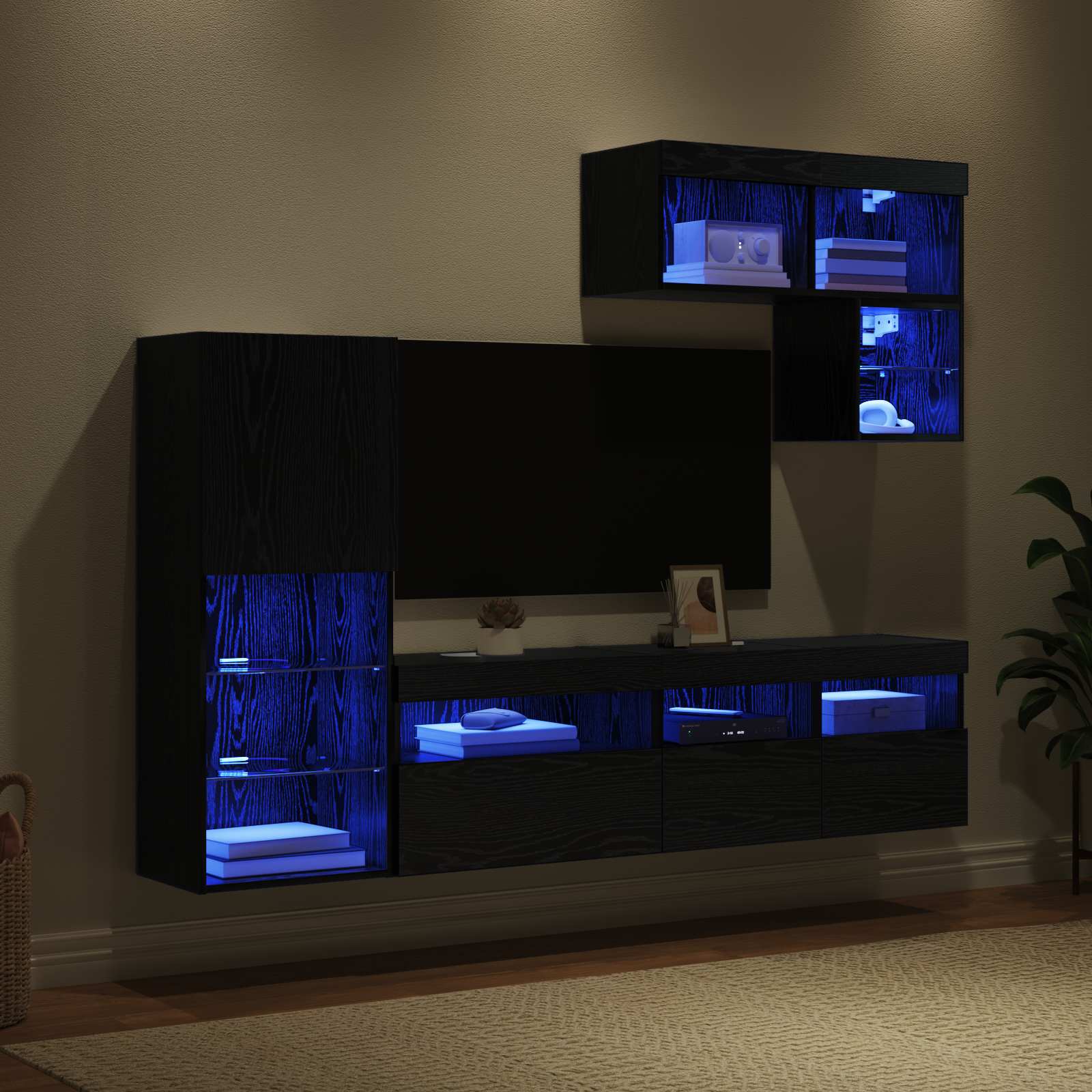 TV Wandmeubels Wandgemonteerd 6 pcs Zwart Eiken Bewerkt hout is nu te koop bij PeponiXL, paradijselijk wonen!