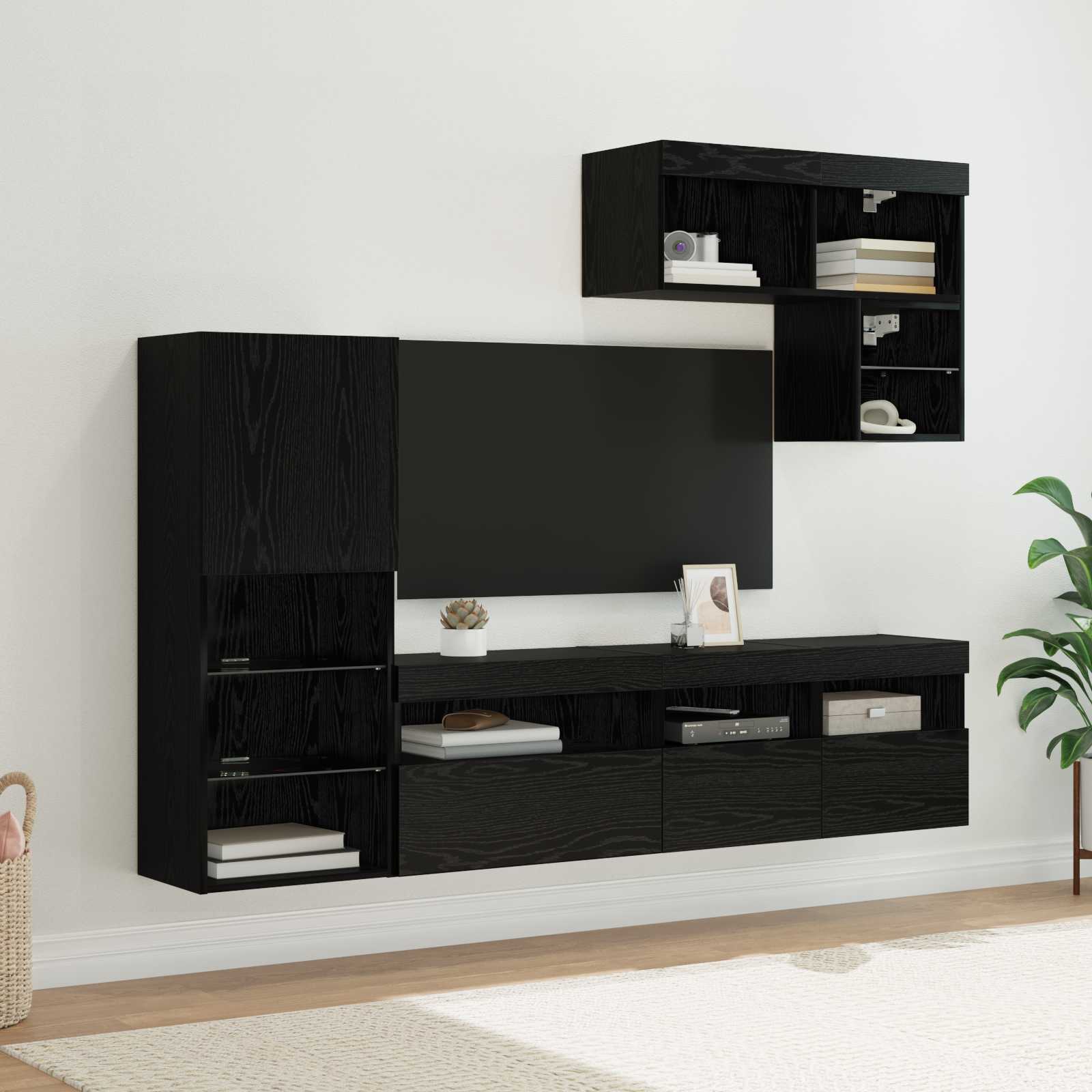 TV Wandmeubels Wandgemonteerd 6 pcs Zwart Eiken Bewerkt hout is nu te koop bij PeponiXL, paradijselijk wonen!