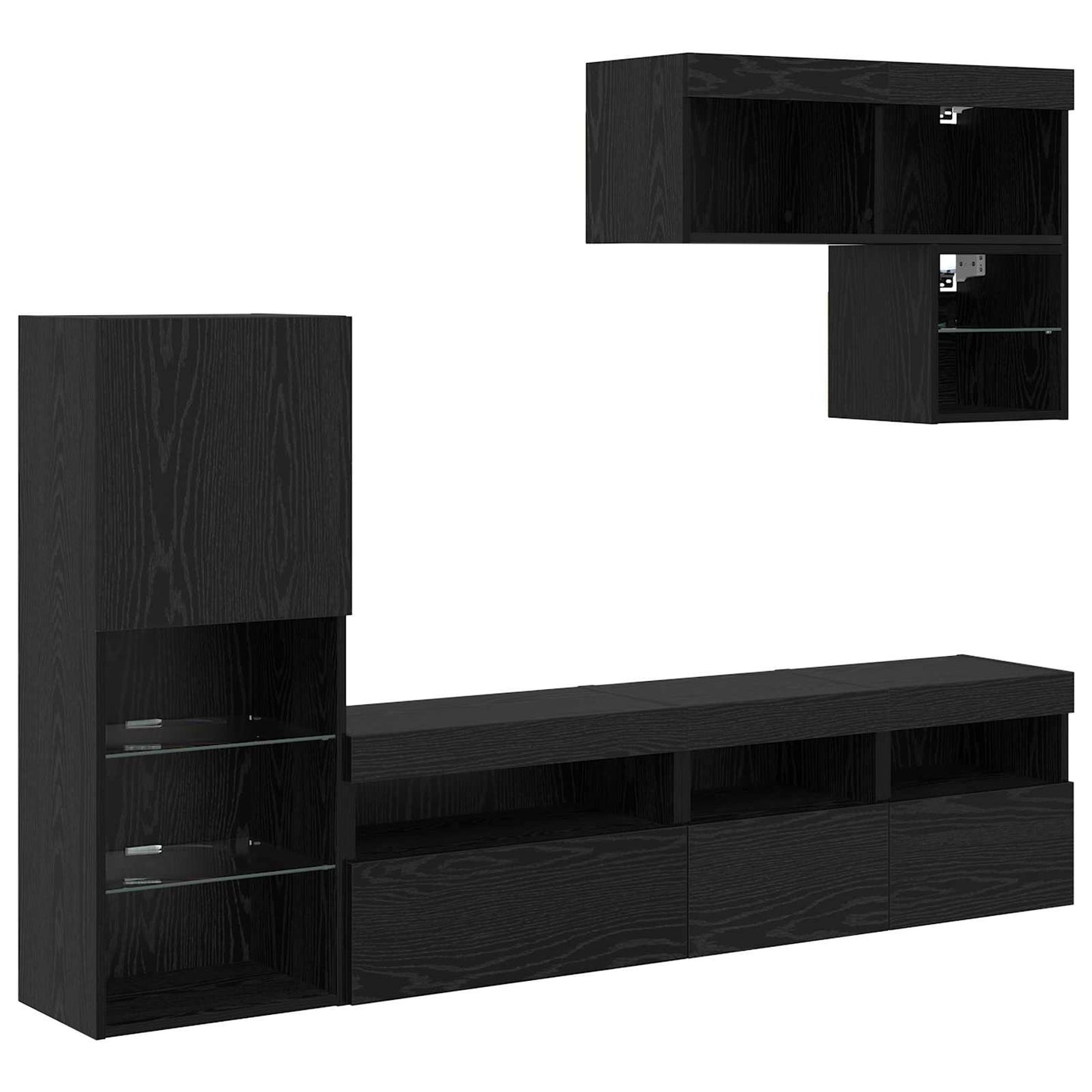 TV Wandmeubels Wandgemonteerd 6 pcs Zwart Eiken Bewerkt hout is nu te koop bij PeponiXL, paradijselijk wonen!