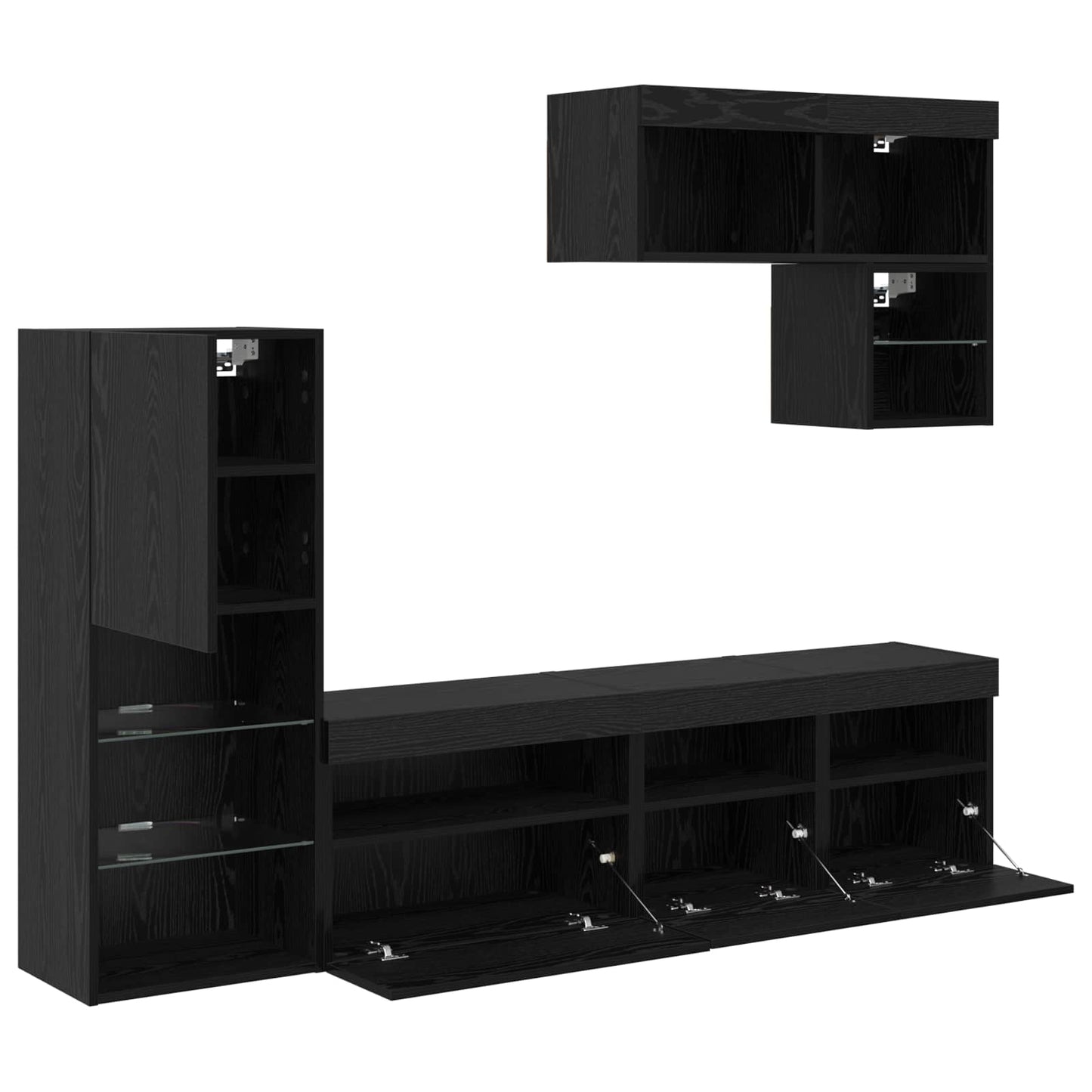 TV Wandmeubels Wandgemonteerd 6 pcs Zwart Eiken Bewerkt hout is nu te koop bij PeponiXL, paradijselijk wonen!