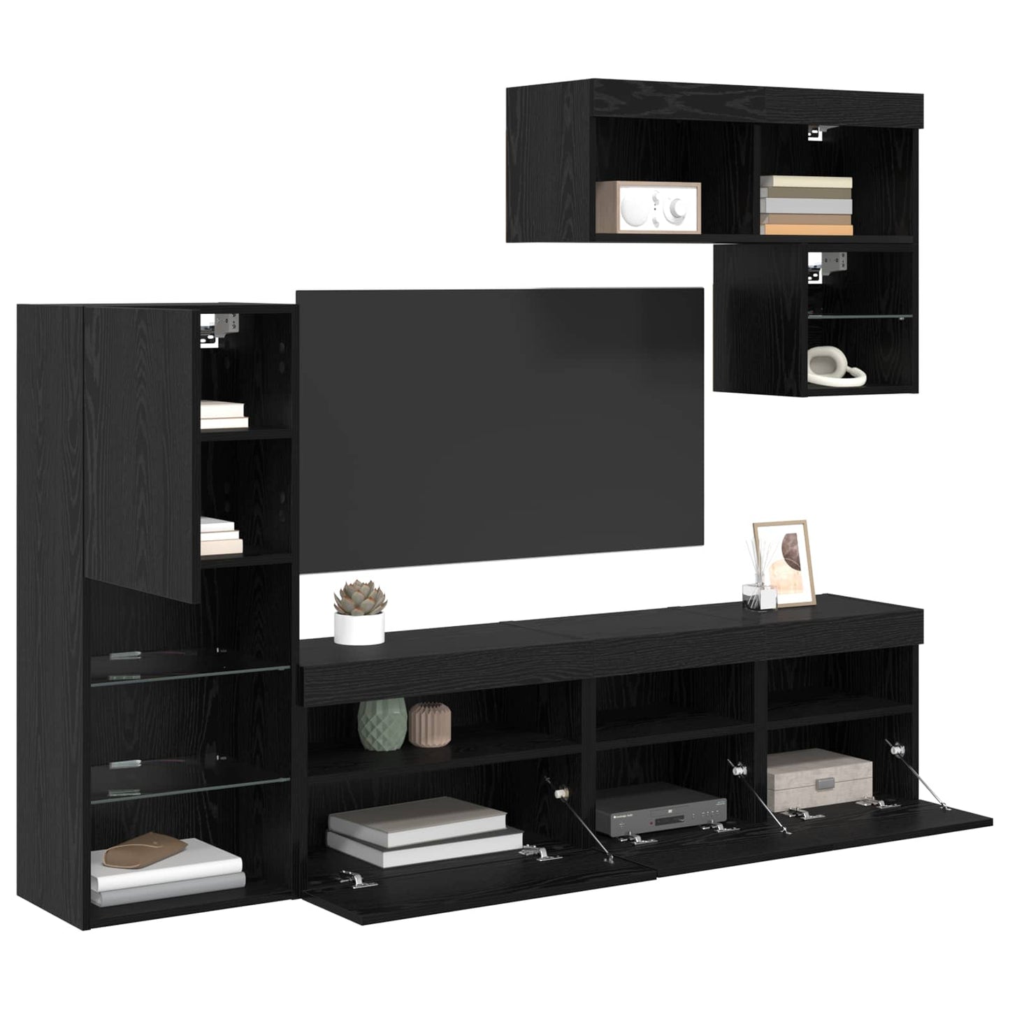 TV Wandmeubels Wandgemonteerd 6 pcs Zwart Eiken Bewerkt hout is nu te koop bij PeponiXL, paradijselijk wonen!