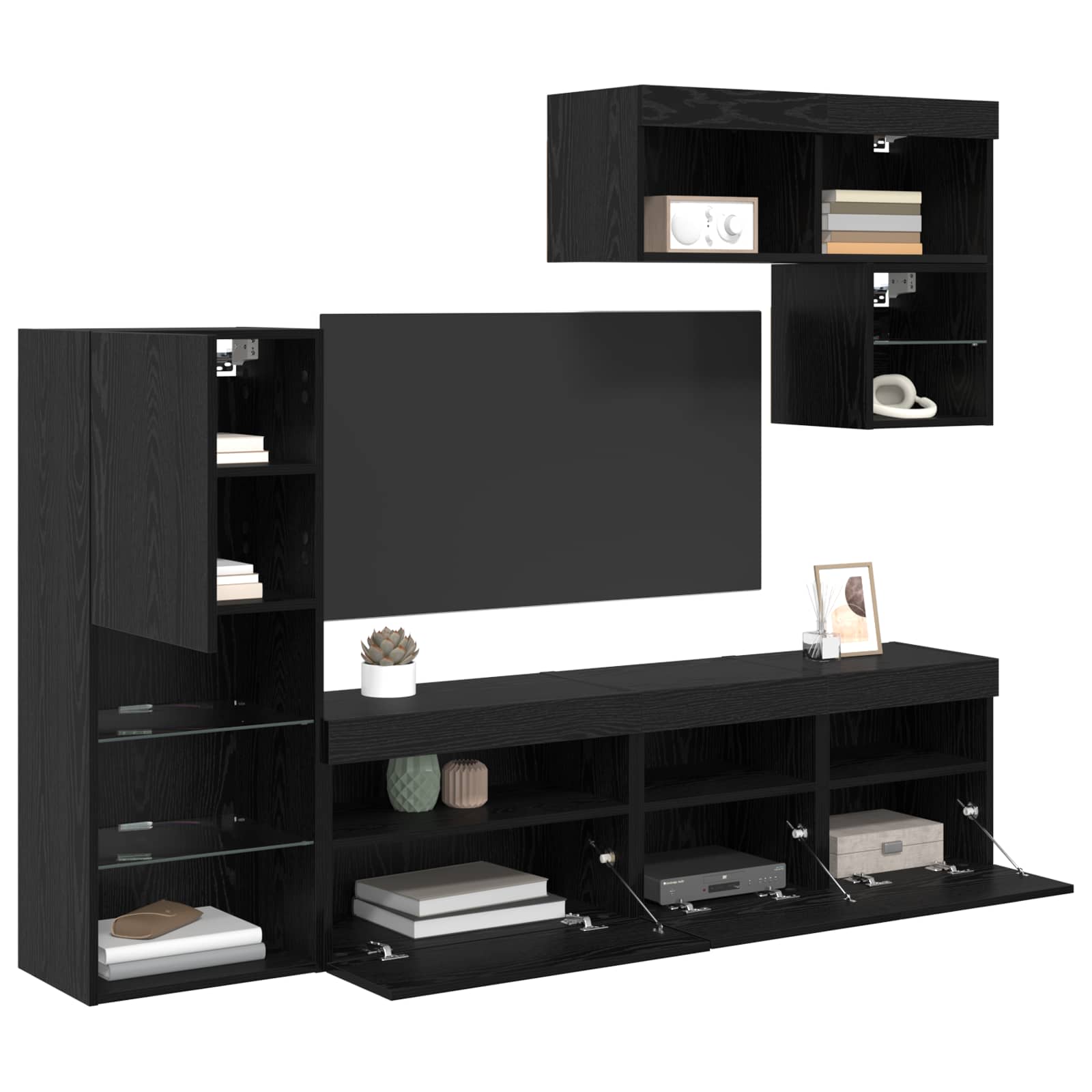 TV Wandmeubels Wandgemonteerd 6 pcs Zwart Eiken Bewerkt hout is nu te koop bij PeponiXL, paradijselijk wonen!