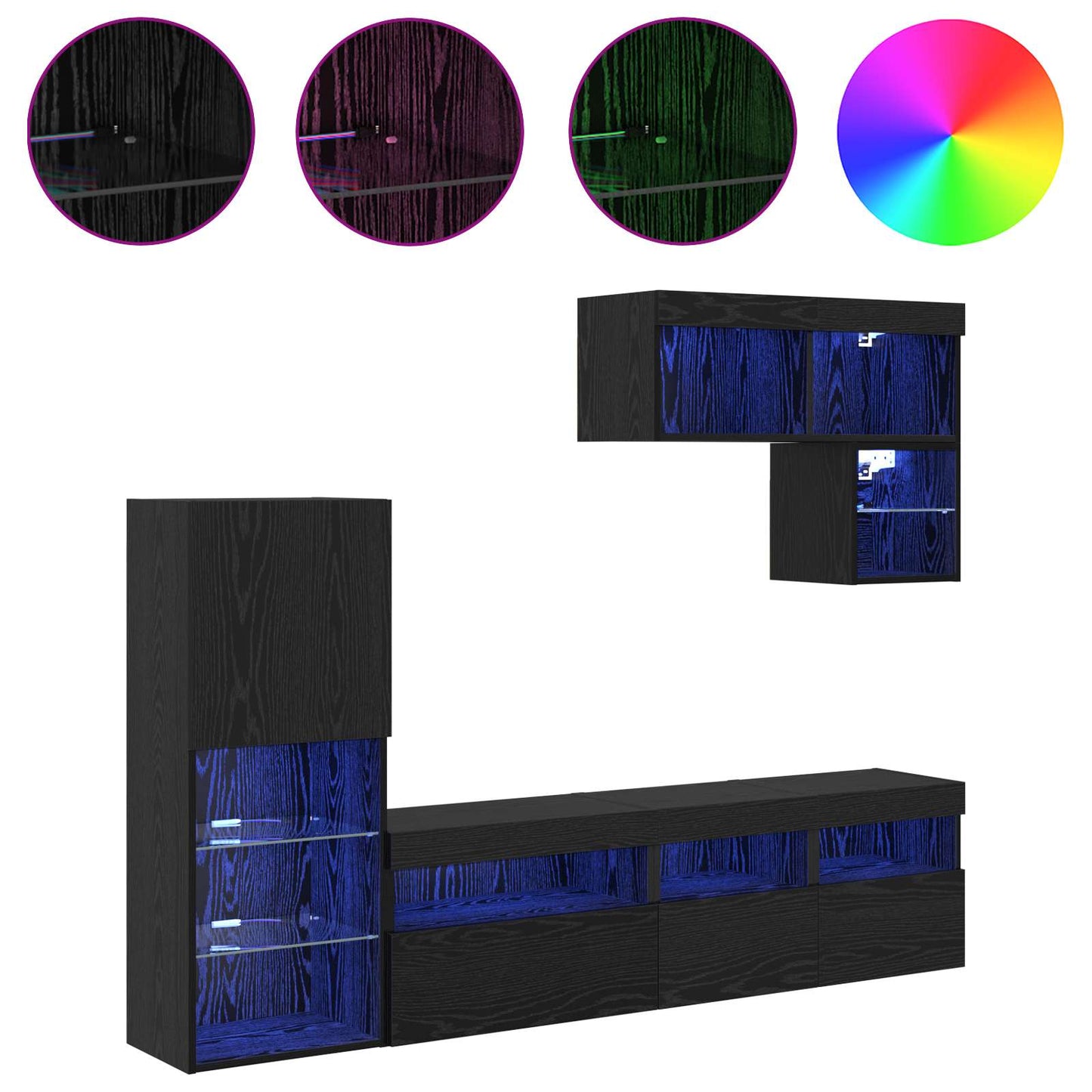 TV Wandmeubels Wandgemonteerd 6 pcs Zwart Eiken Bewerkt hout is nu te koop bij PeponiXL, paradijselijk wonen!