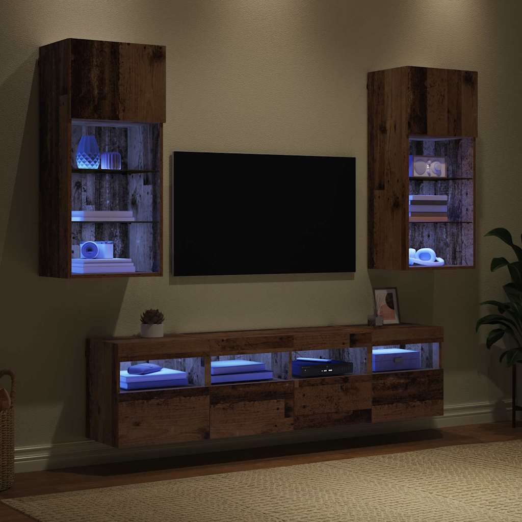TV Wand Eenheden met LED 5 pcs Oud Hout 40,5 x 30 x 90 cm is nu te koop bij PeponiXL, paradijselijk wonen!