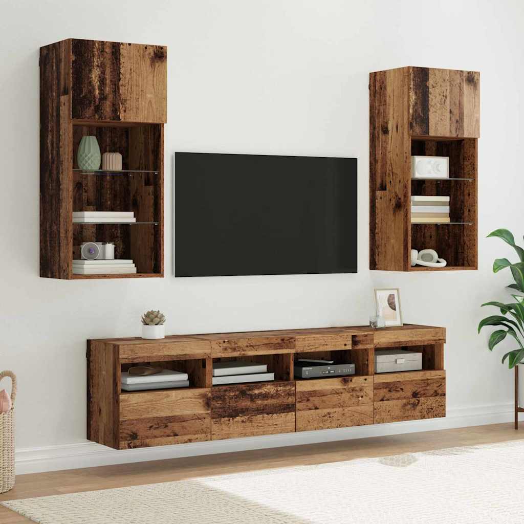 TV Wand Eenheden met LED 5 pcs Oud Hout 40,5 x 30 x 90 cm is nu te koop bij PeponiXL, paradijselijk wonen!