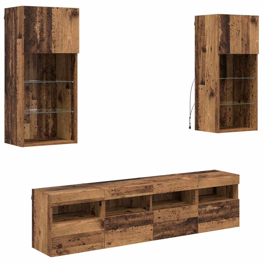 TV Wand Eenheden met LED 5 pcs Oud Hout 40,5 x 30 x 90 cm is nu te koop bij PeponiXL, paradijselijk wonen!
