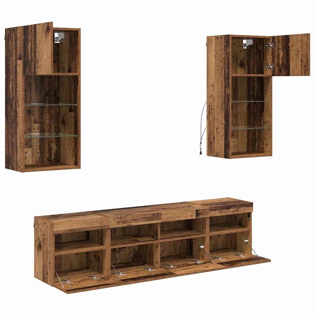 TV Wand Eenheden met LED 5 pcs Oud Hout 40,5 x 30 x 90 cm is nu te koop bij PeponiXL, paradijselijk wonen!