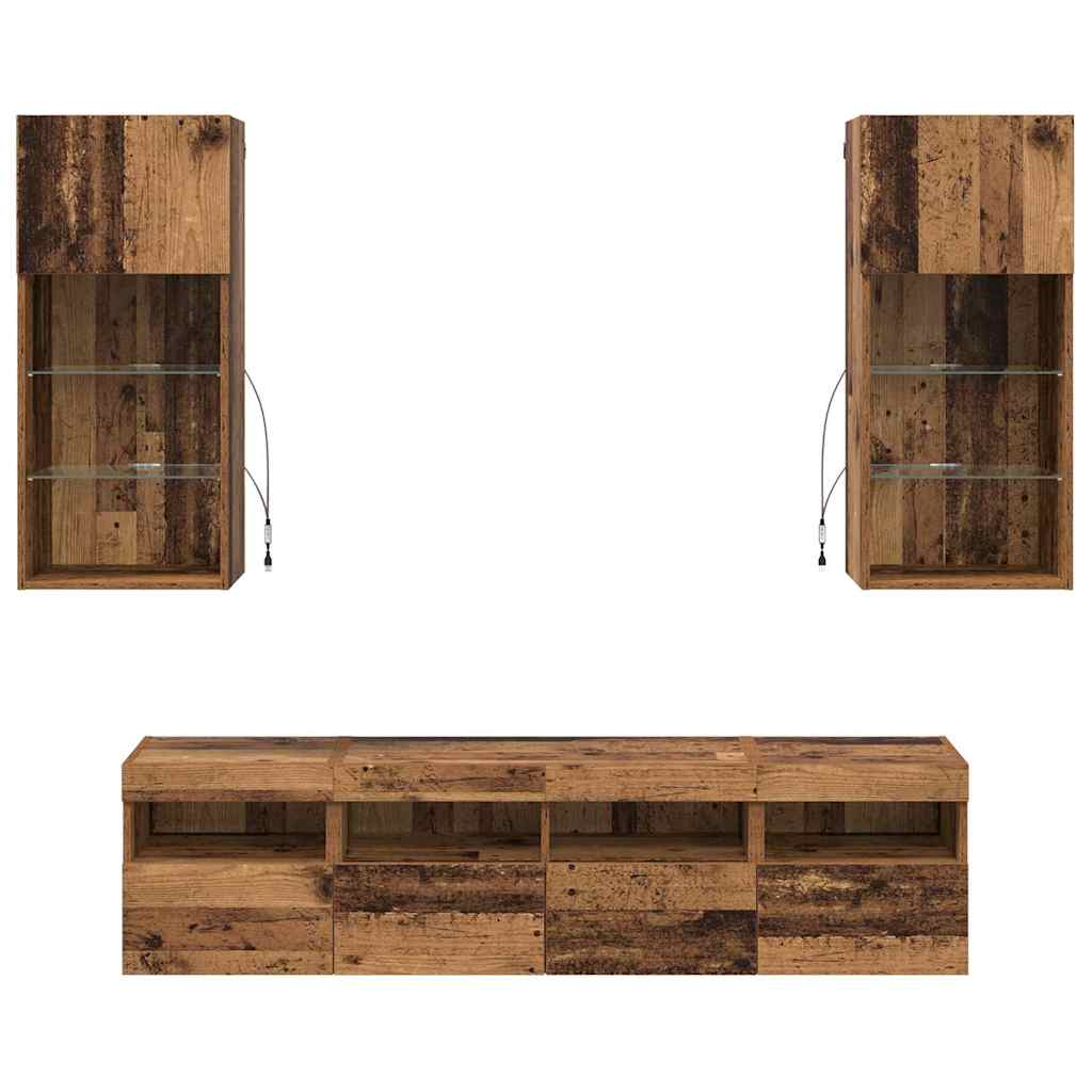 TV Wand Eenheden met LED 5 pcs Oud Hout 40,5 x 30 x 90 cm is nu te koop bij PeponiXL, paradijselijk wonen!