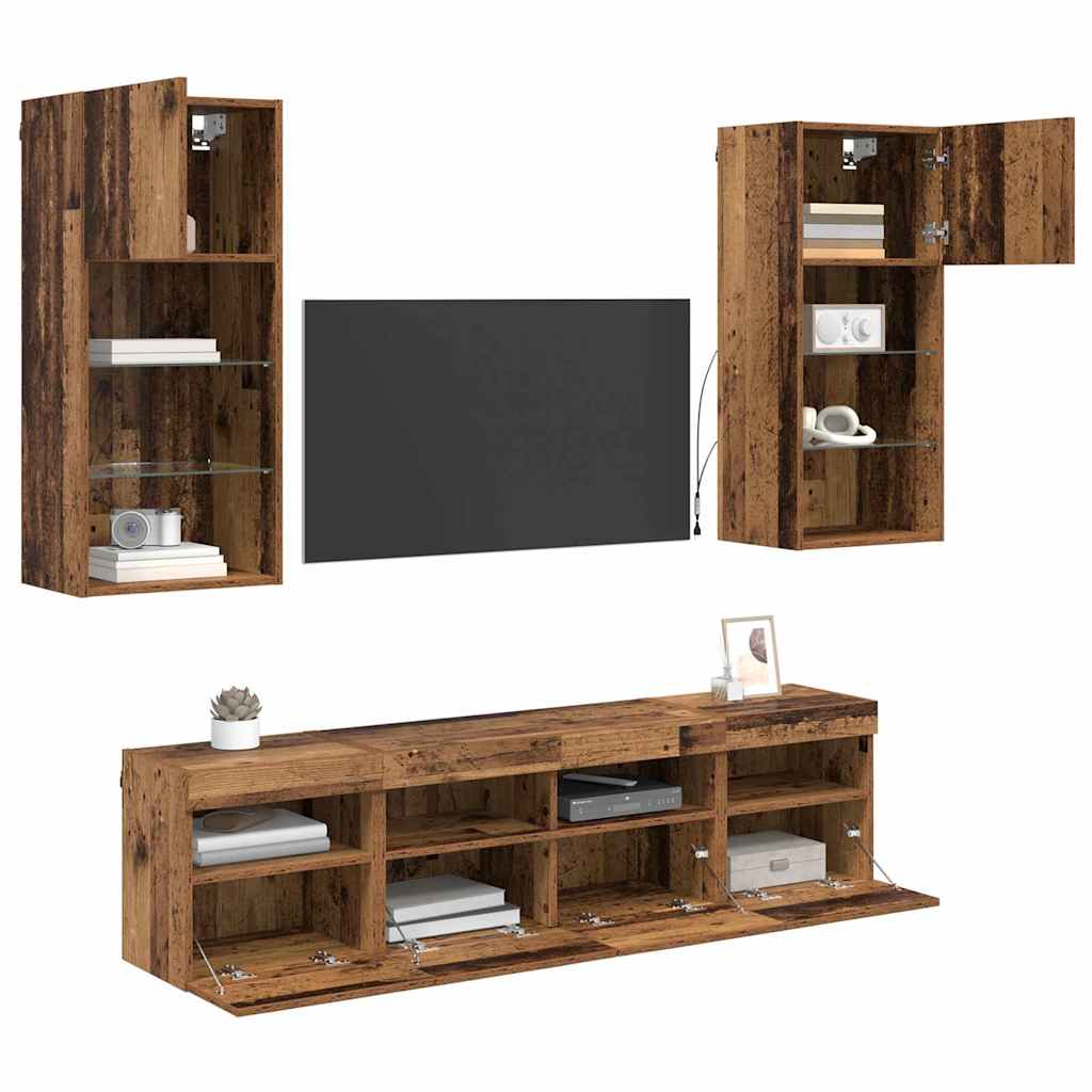 TV Wand Eenheden met LED 5 pcs Oud Hout 40,5 x 30 x 90 cm is nu te koop bij PeponiXL, paradijselijk wonen!