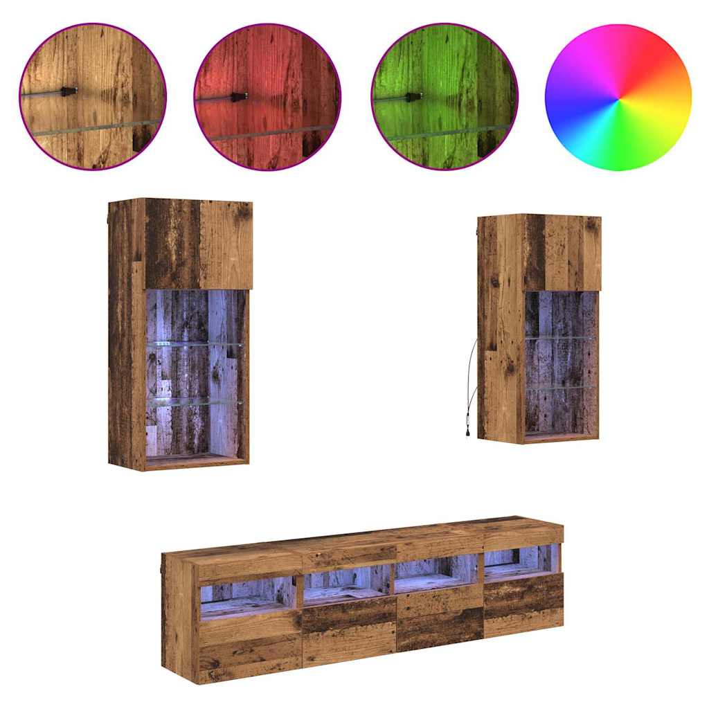 TV Wand Eenheden met LED 5 pcs Oud Hout 40,5 x 30 x 90 cm is nu te koop bij PeponiXL, paradijselijk wonen!