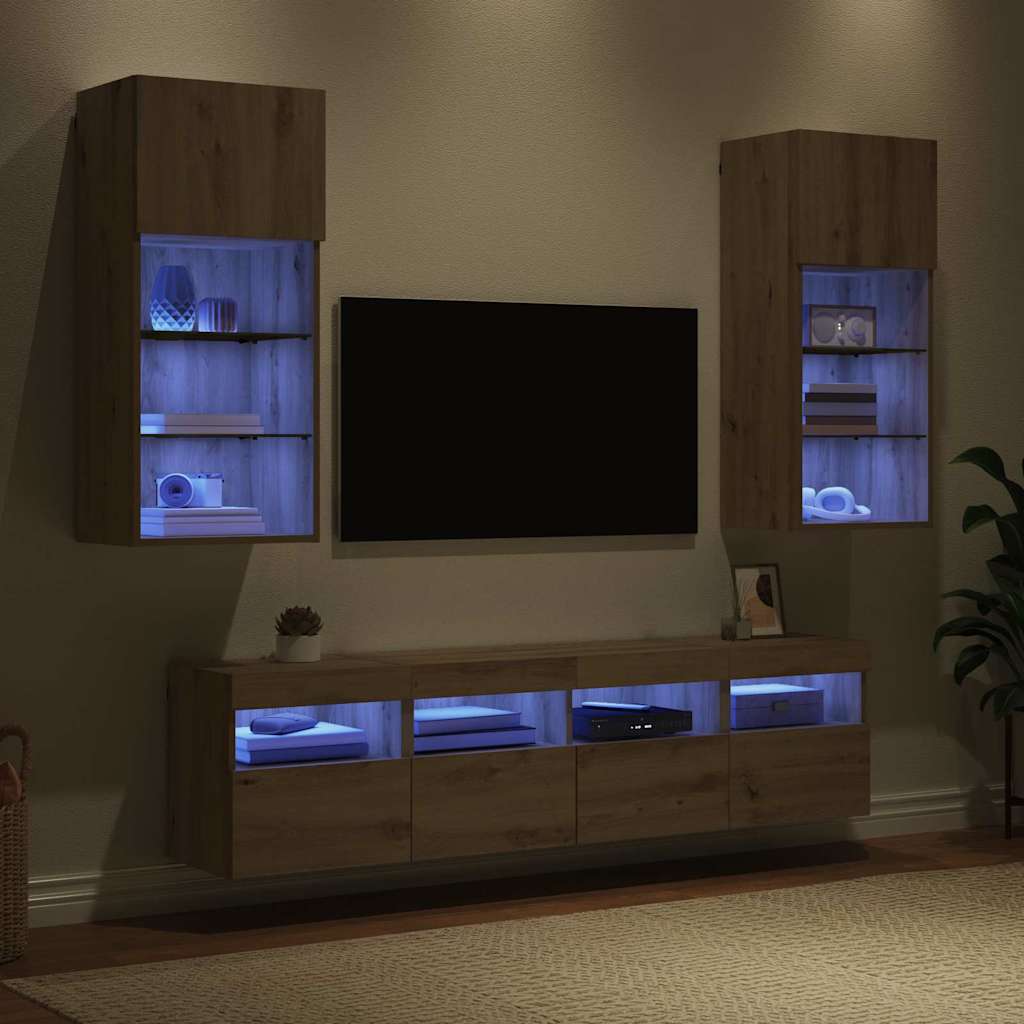 TV Wand Eenheden met LED 5 pcs Artisan Eiken 40,5 x 30 x 90 cm is nu te koop bij PeponiXL, paradijselijk wonen!