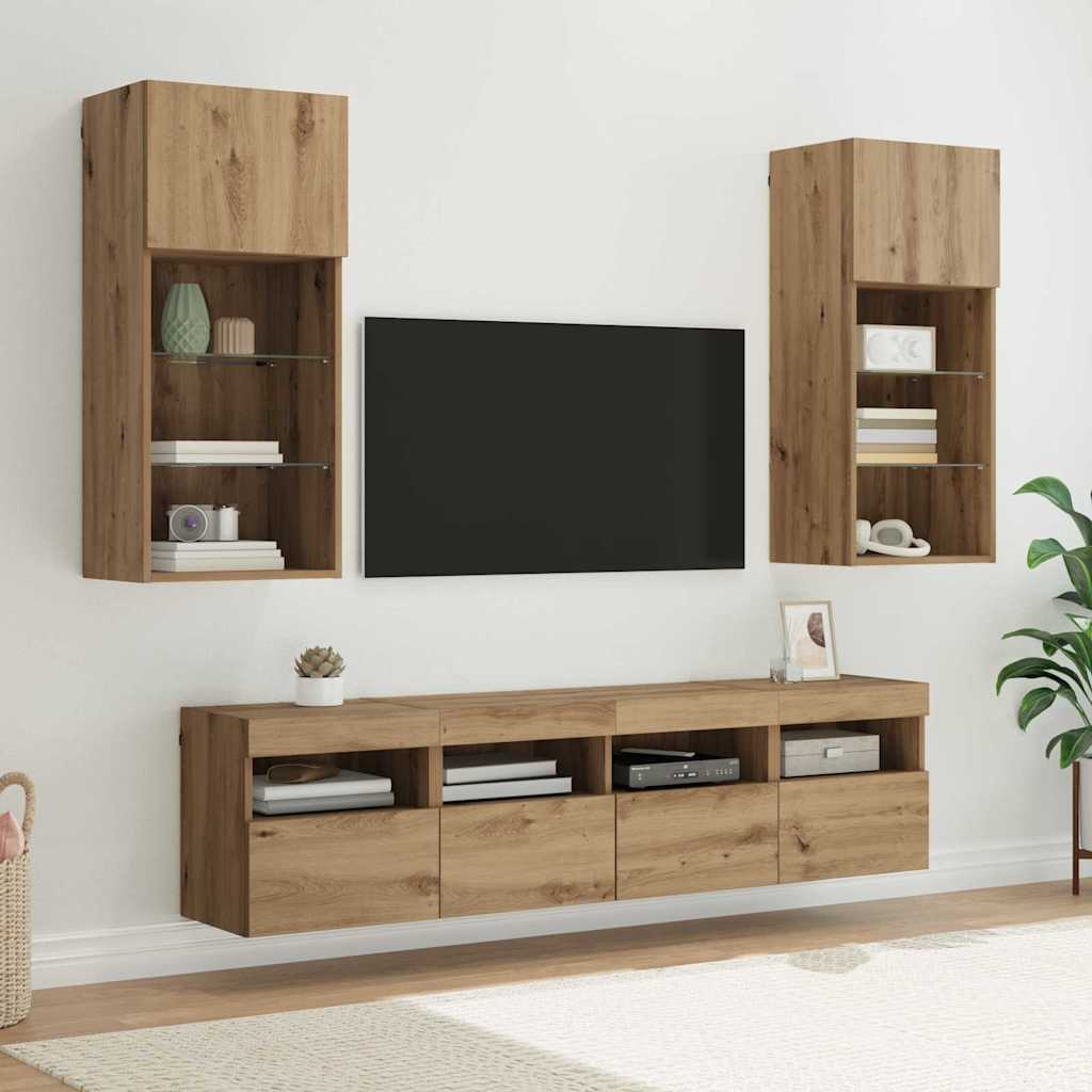 TV Wand Eenheden met LED 5 pcs Artisan Eiken 40,5 x 30 x 90 cm is nu te koop bij PeponiXL, paradijselijk wonen!