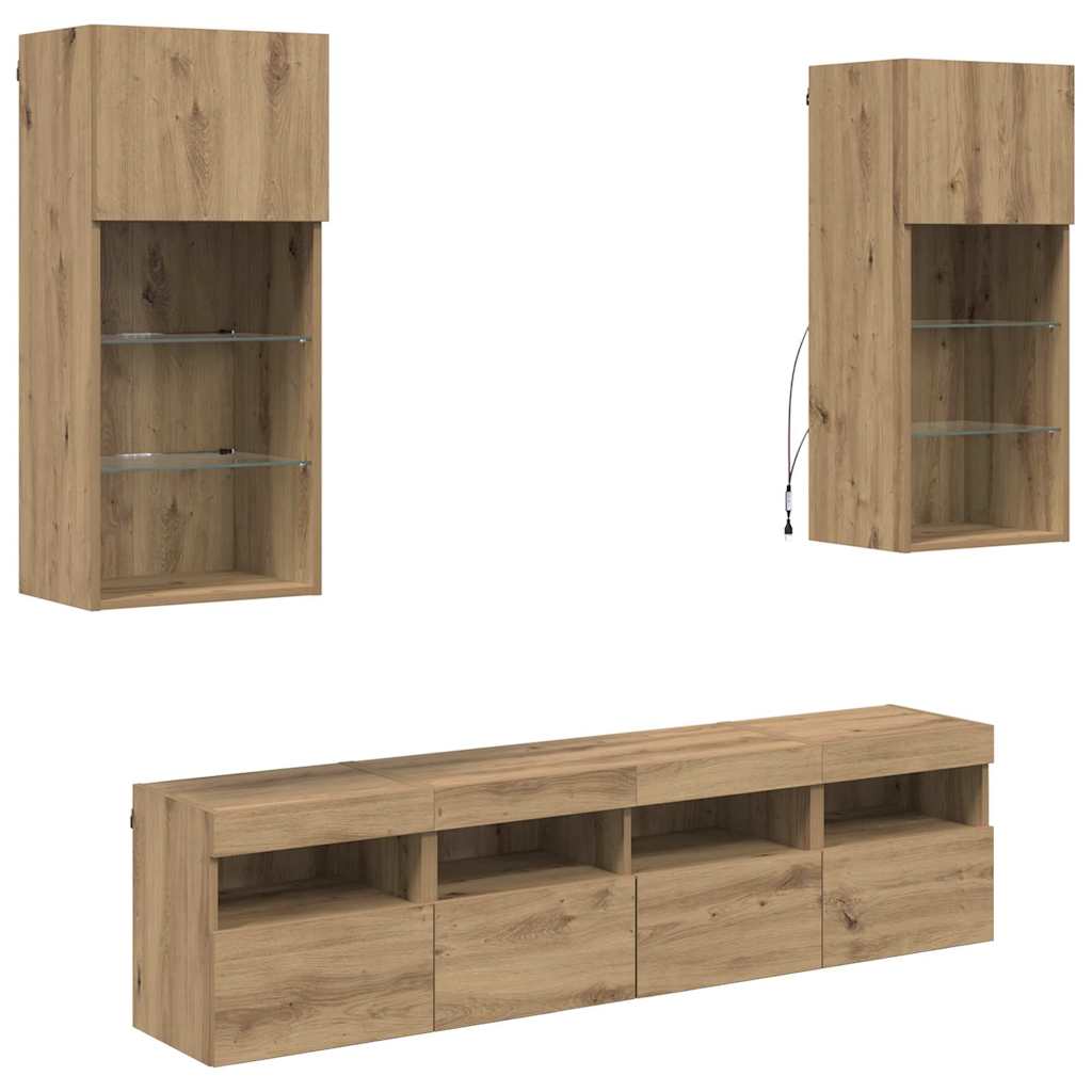 TV Wand Eenheden met LED 5 pcs Artisan Eiken 40,5 x 30 x 90 cm is nu te koop bij PeponiXL, paradijselijk wonen!