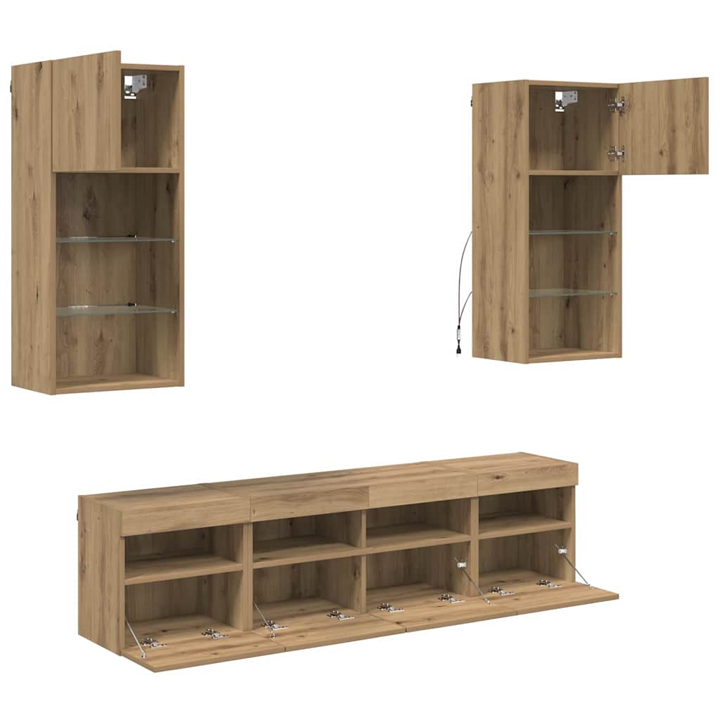 TV Wand Eenheden met LED 5 pcs Artisan Eiken 40,5 x 30 x 90 cm is nu te koop bij PeponiXL, paradijselijk wonen!