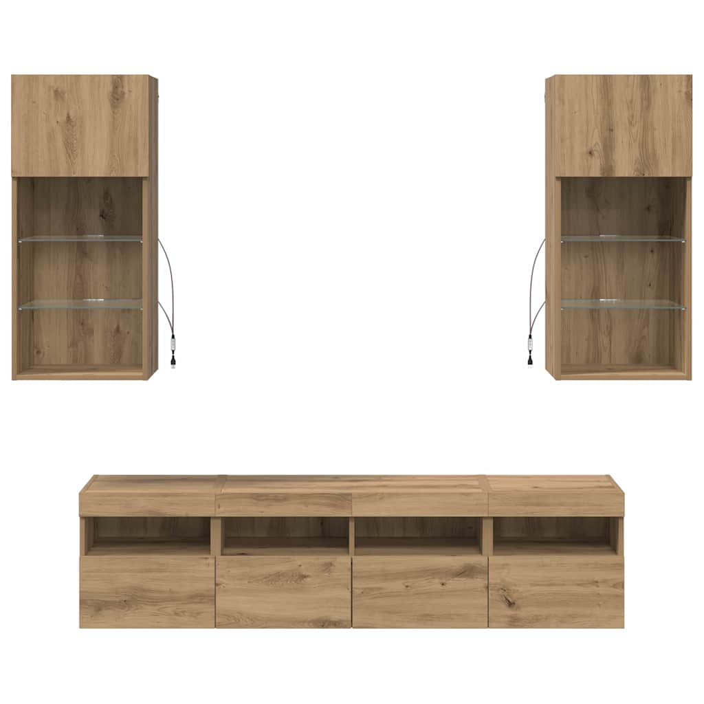 TV Wand Eenheden met LED 5 pcs Artisan Eiken 40,5 x 30 x 90 cm is nu te koop bij PeponiXL, paradijselijk wonen!