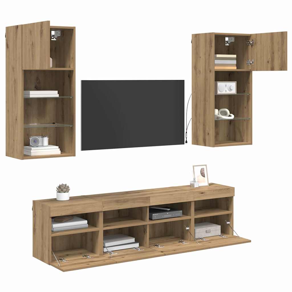TV Wand Eenheden met LED 5 pcs Artisan Eiken 40,5 x 30 x 90 cm is nu te koop bij PeponiXL, paradijselijk wonen!