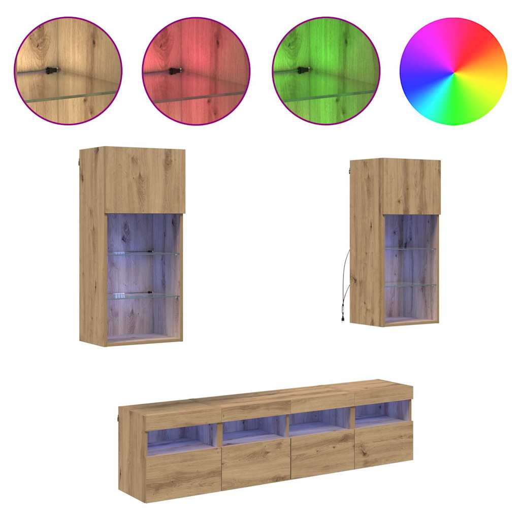 TV Wand Eenheden met LED 5 pcs Artisan Eiken 40,5 x 30 x 90 cm is nu te koop bij PeponiXL, paradijselijk wonen!