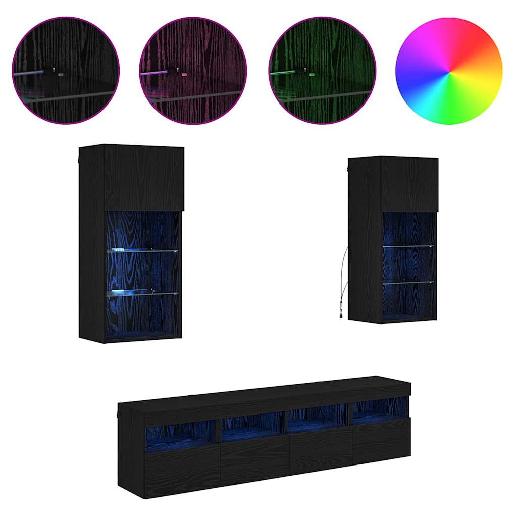 TV Wand Eenheden met LED 5 pcs Zwart Eiken 40,5 x 30 x 90 cm is nu te koop bij PeponiXL, paradijselijk wonen!