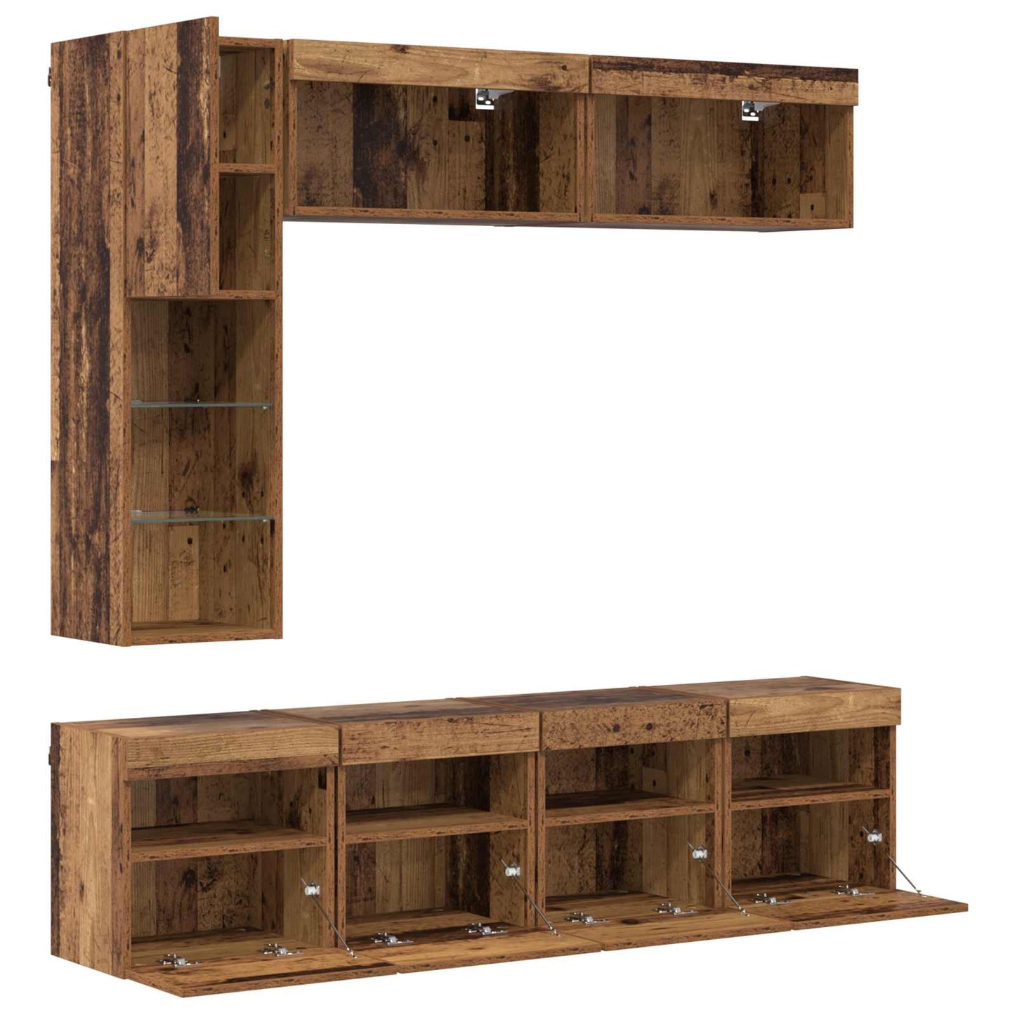 TV-kast met LED Wandgemonteerd 7 pcs Oudhout Bewerkt hout is nu te koop bij PeponiXL, paradijselijk wonen!