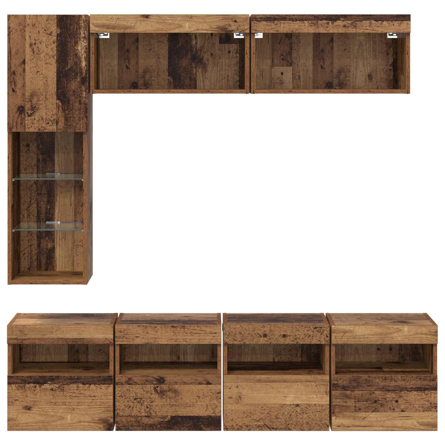 TV-kast met LED Wandgemonteerd 7 pcs Oudhout Bewerkt hout is nu te koop bij PeponiXL, paradijselijk wonen!