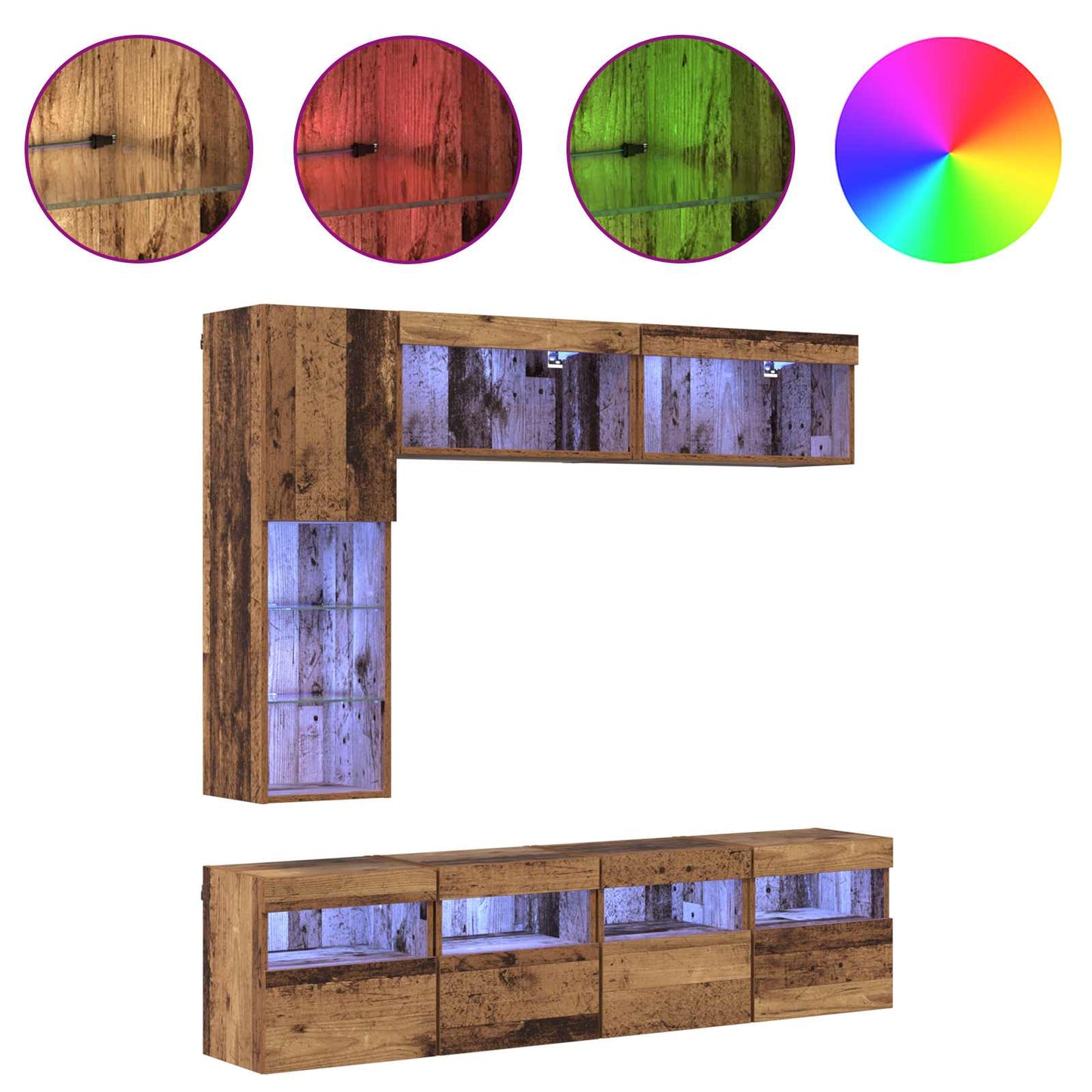 TV-kast met LED Wandgemonteerd 7 pcs Oudhout Bewerkt hout is nu te koop bij PeponiXL, paradijselijk wonen!