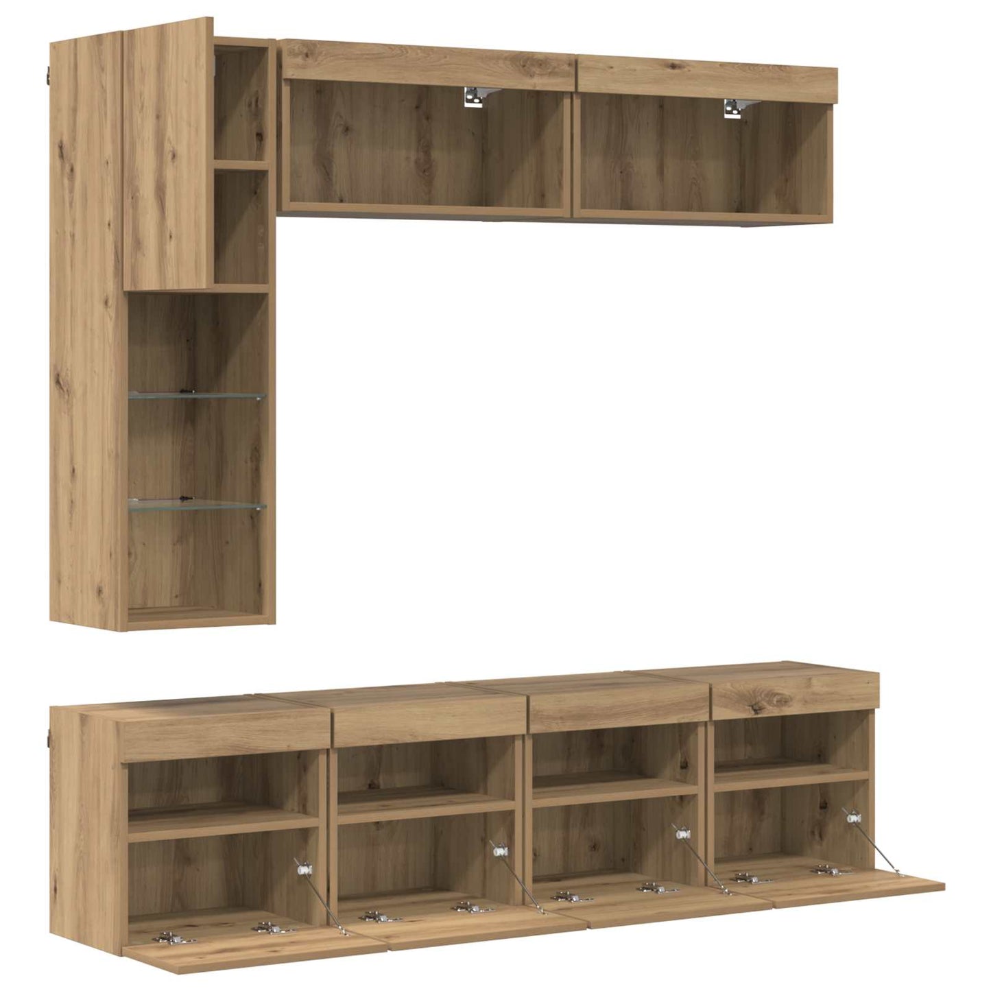 TV-kast met LED Wandgemonteerd 7 pcs Artisan Eiken Bewerkt hout is nu te koop bij PeponiXL, paradijselijk wonen!