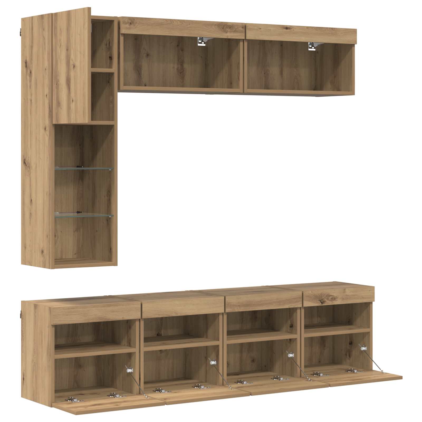 TV-kast met LED Wandgemonteerd 7 pcs Artisan Eiken Bewerkt hout is nu te koop bij PeponiXL, paradijselijk wonen!