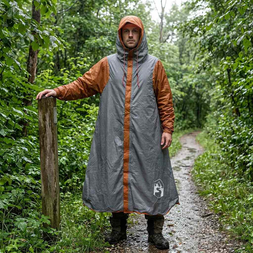 2-in-1 Regen Poncho met Kap Grijs en Oranje 262 x 126 x 130 cm is nu te koop bij PeponiXL, paradijselijk wonen!
