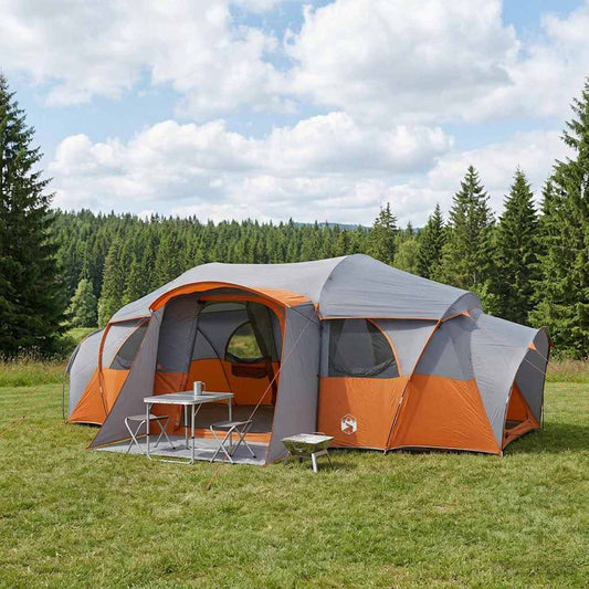 Gezinstent met regenzeil waterdicht Grijs en Oranje 10-persoons is nu te koop bij PeponiXL, paradijselijk wonen!